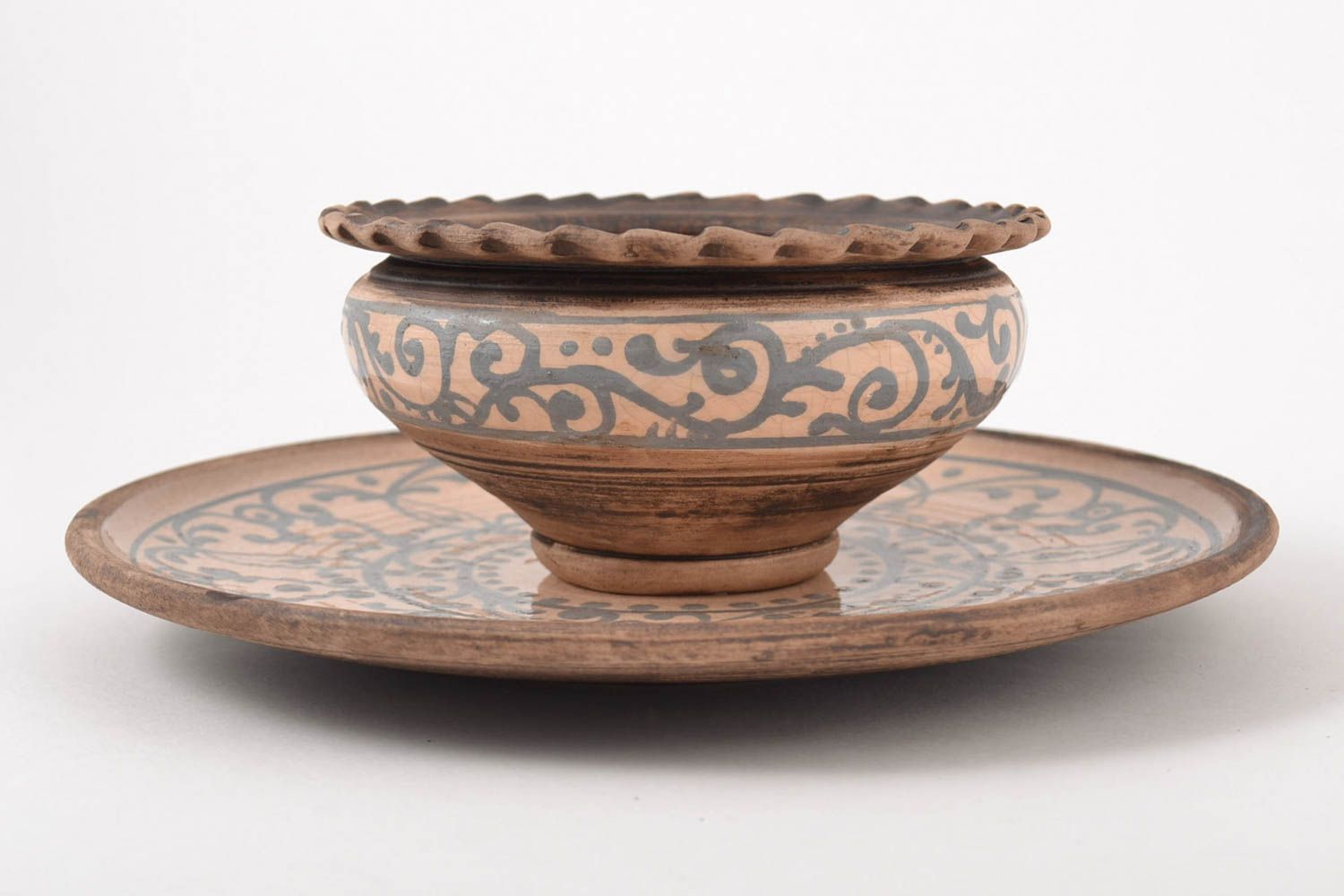 Керамическая тарелка ручной работы и миска глиняная посуда расписная тарелка фото 5