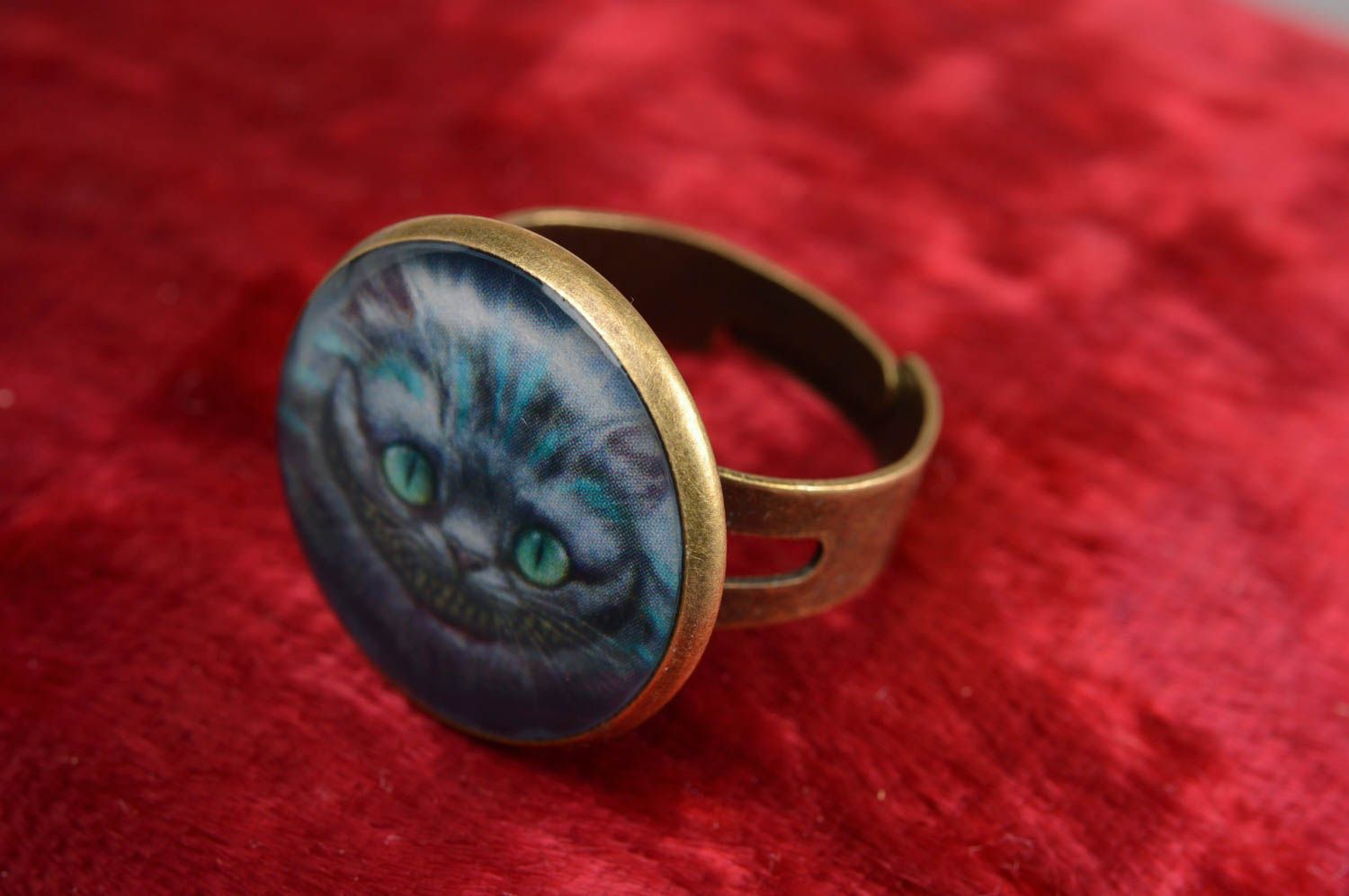 Handmade ring with decoupage in epoxy resin on metal base stylish jewelry photo 1