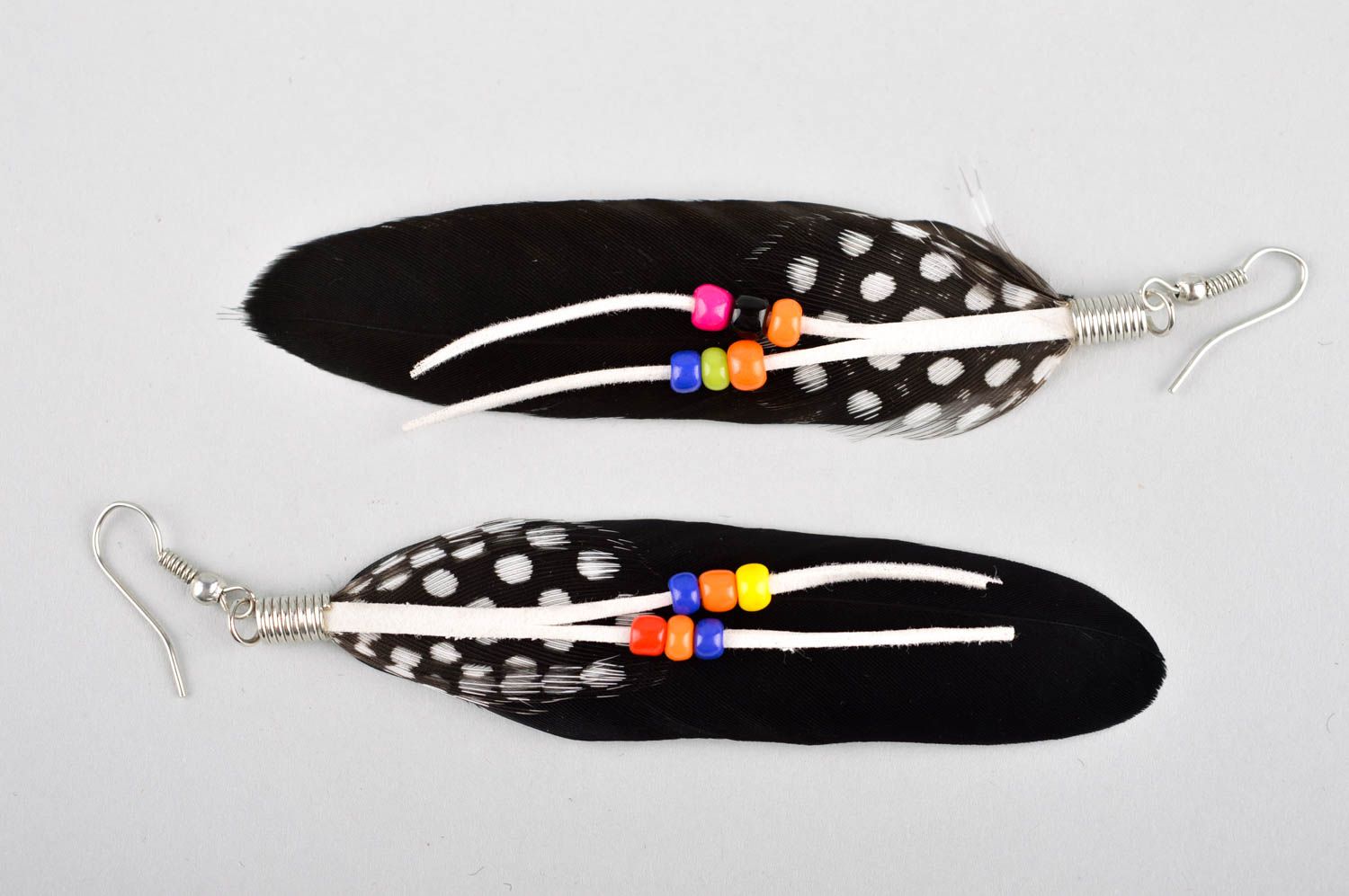 Handmade earrings with charms feather earrings long earrings feather accessories photo 5