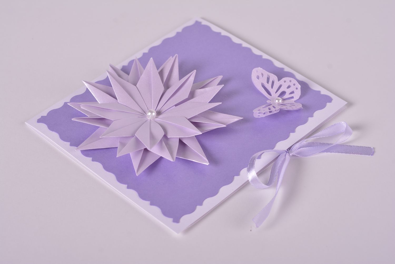 Carte de voeux fait main mauve blanc en carton Cadeau original pour anniversaire photo 1
