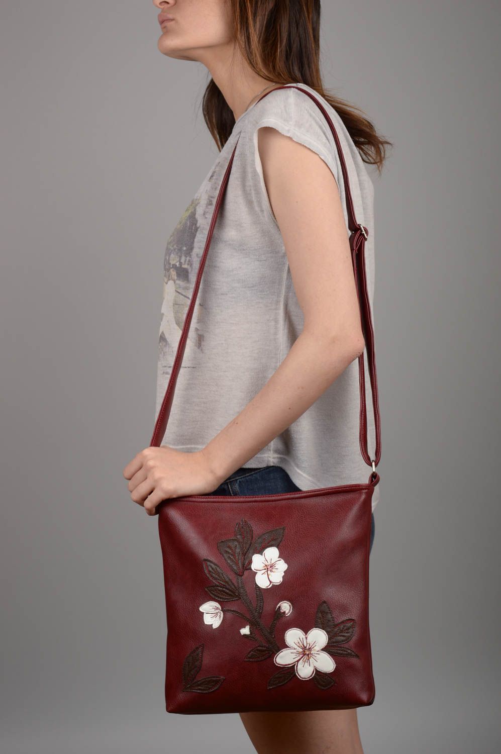 Сумка ручной работы сумка через плечо женская сумка вишневая цветущая веточка фото 5