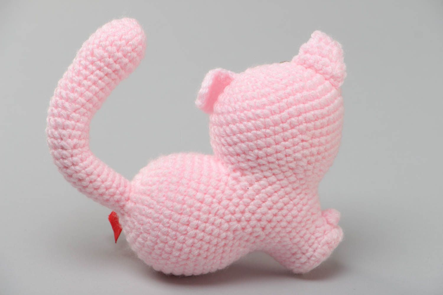 Small handmade crocheted toy made of acrylic yarns lovely kitty nursery decor photo 4