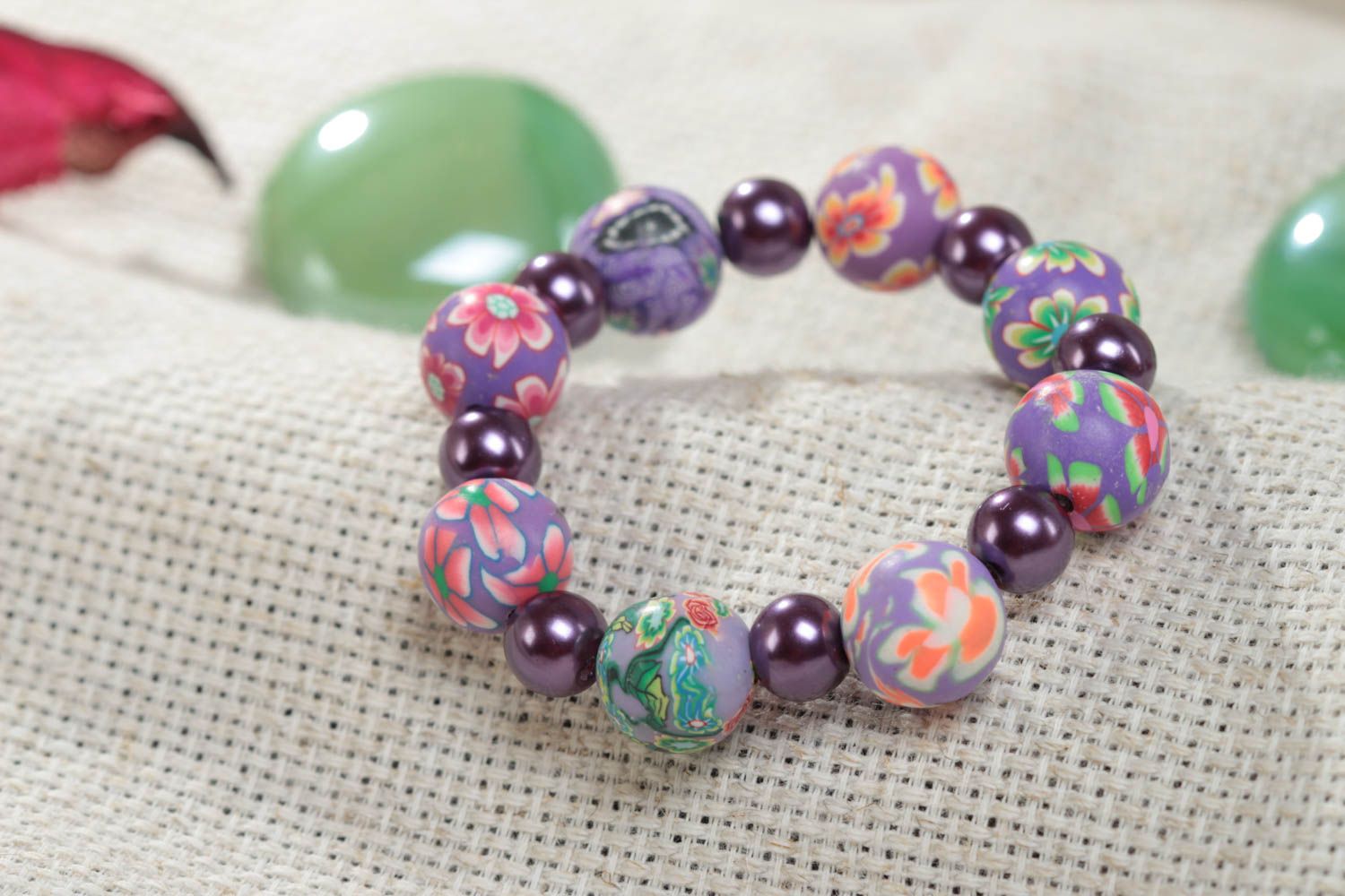 Beautiful children's designer handmade polymer clay bracelet with beads photo 1