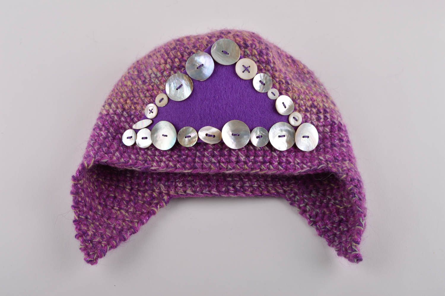 Bonnet fait main Chapeau en laine de lilas Vêtement pour femme original photo 4