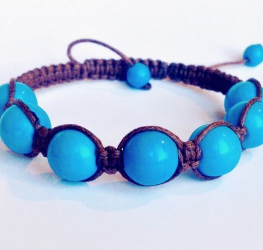 Blaues geflochtenes Armband mit Perlen aus Naturstein auf Wachsschnur für Frauen foto 1