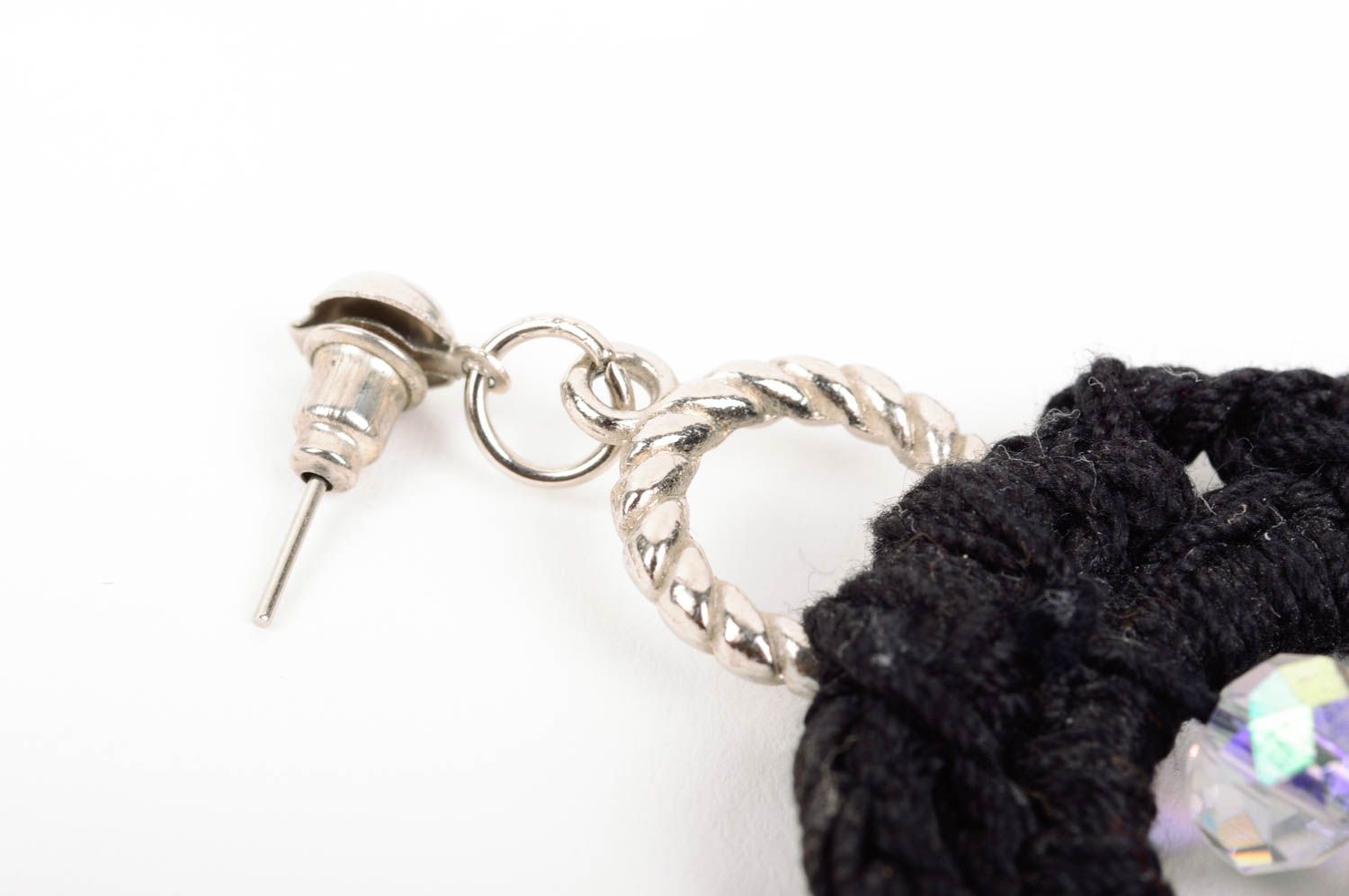Grandes boucles d'oreilles Bijou fait main tricoté noir Cadeau pour femme photo 5