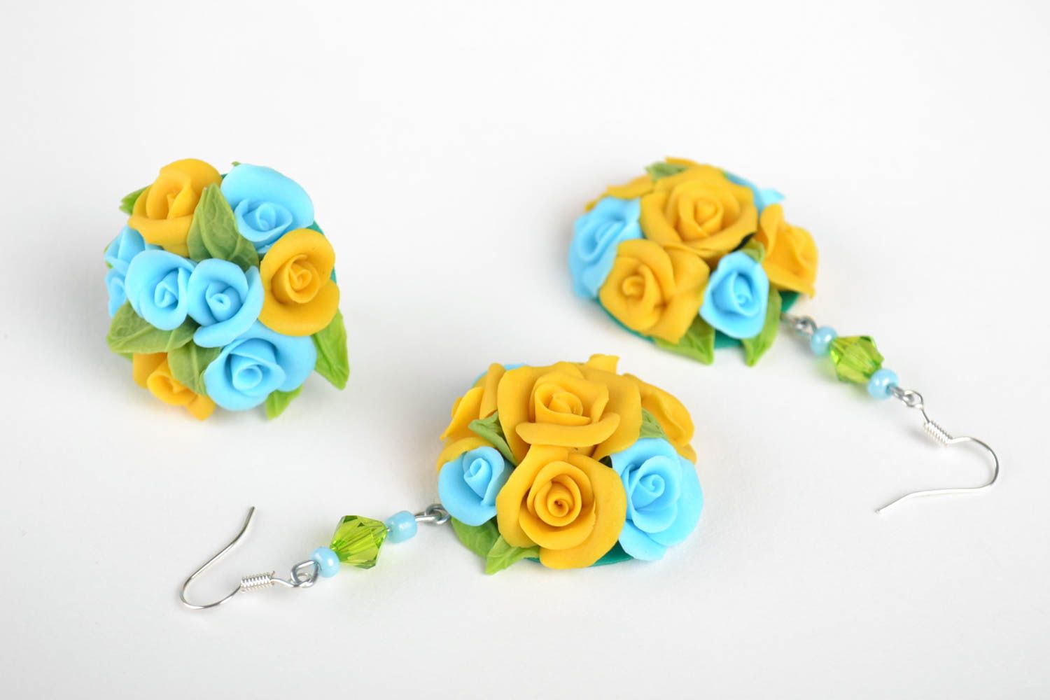 Handmade jewelry flower earrings unique rings polymer clay fashion accessories photo 4