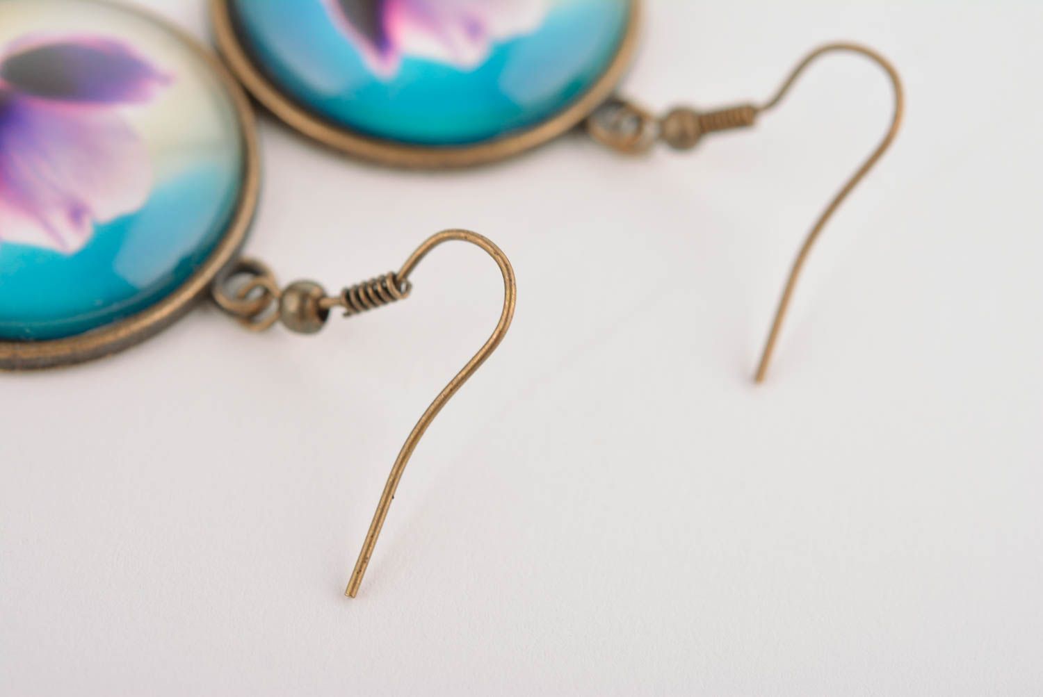 Stylish handmade glass cabochon earrings metal earrings fashion trends photo 5