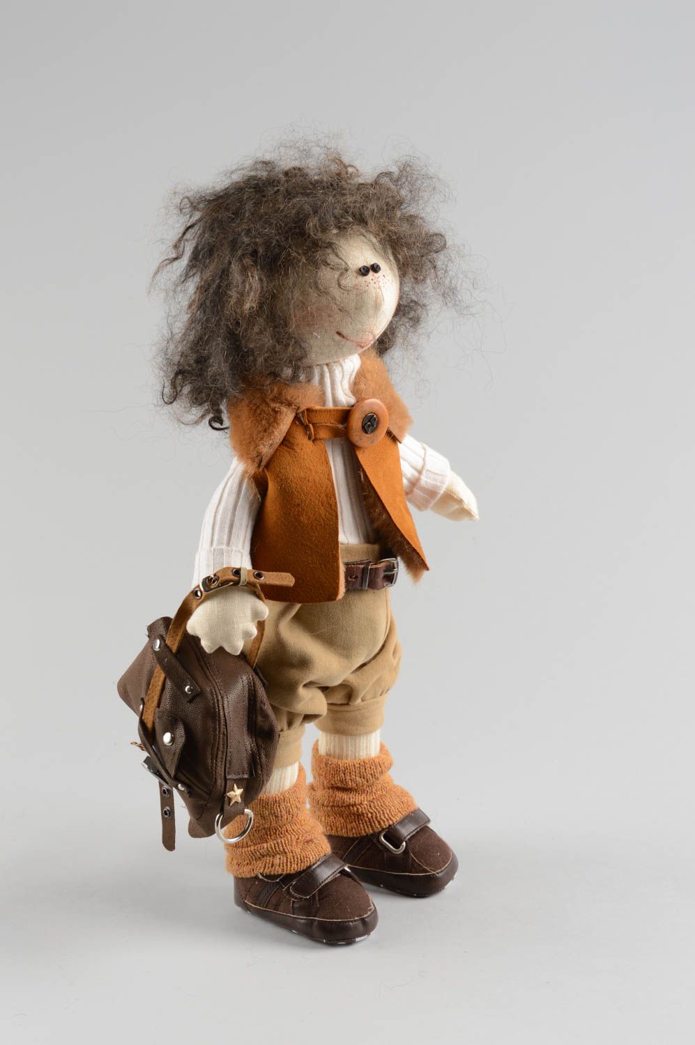 Designer stylish unusual handmade beautiful textile doll made of linen Pilot photo 4