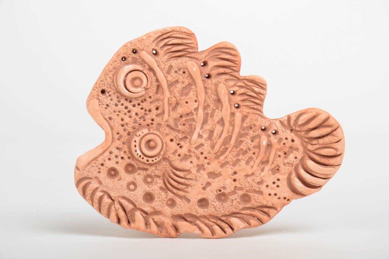 Handmade ceramic designer pendant necklace in the shape of stylized flat fish photo 2