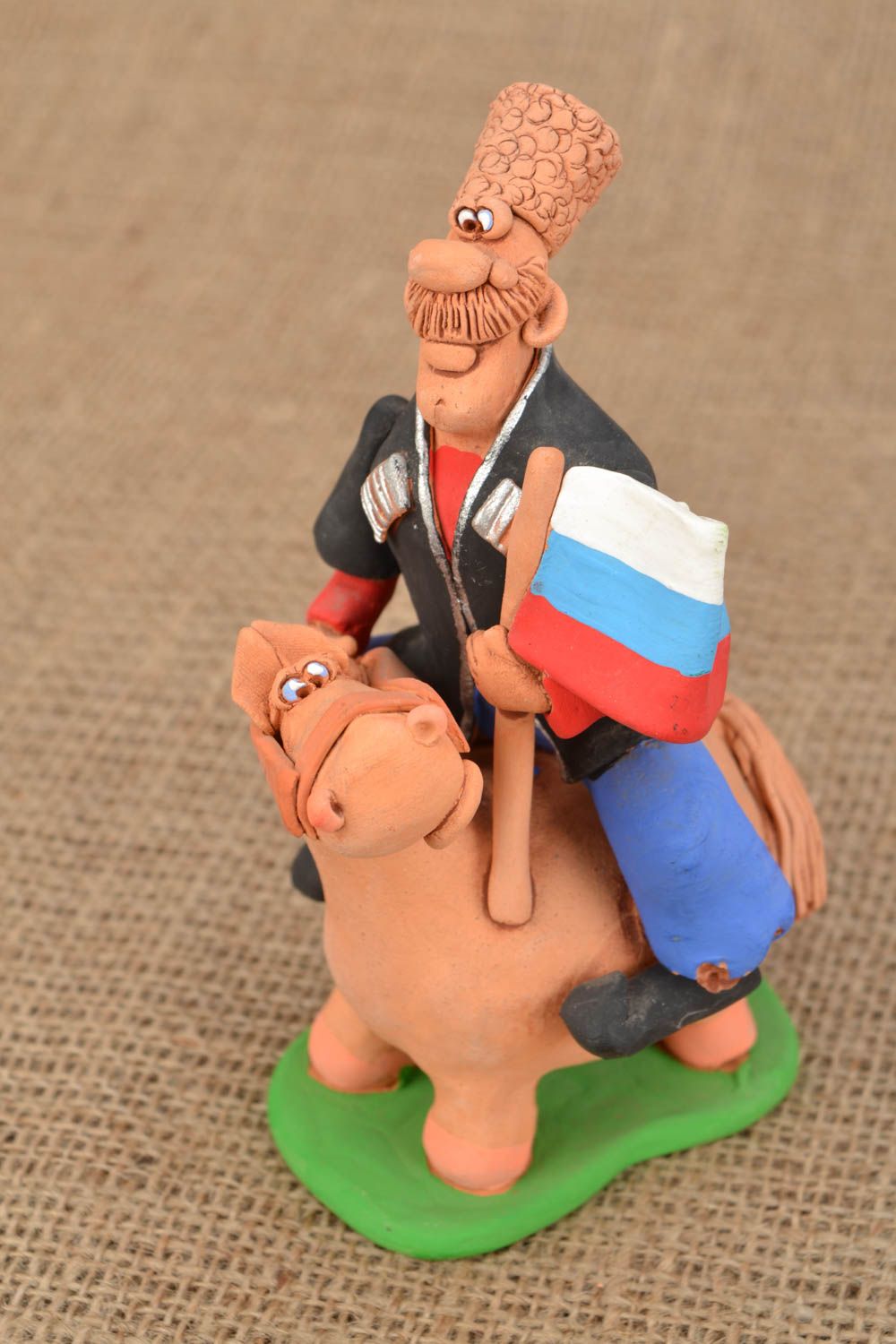 Handmade ceramic figurine Cossack on Horse photo 1