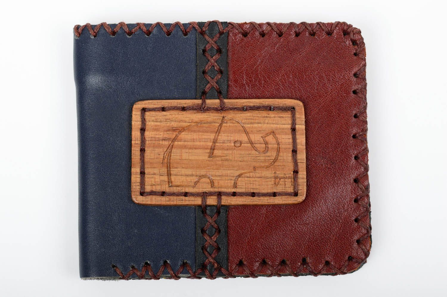 Billetera de cuero hecha a mano accesorio unisex con elefante regalo original foto 1