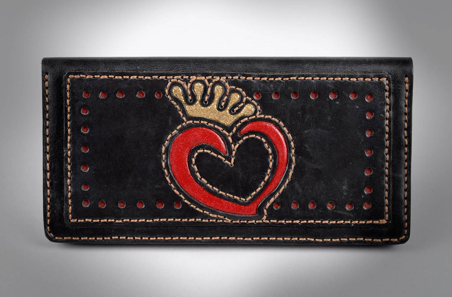 Handmade Frauen Geldbörse Portemonnaie aus Leder großer Geldbeutel schwarz foto 5