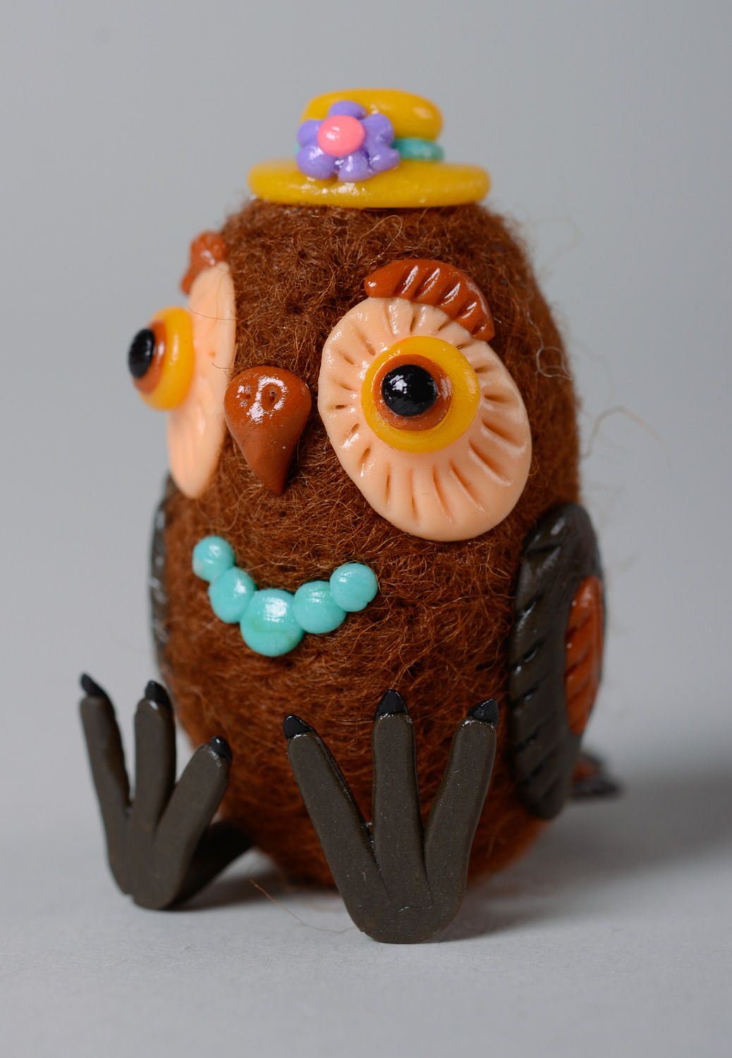 Handmade felted wool miniature toy Owl photo 2