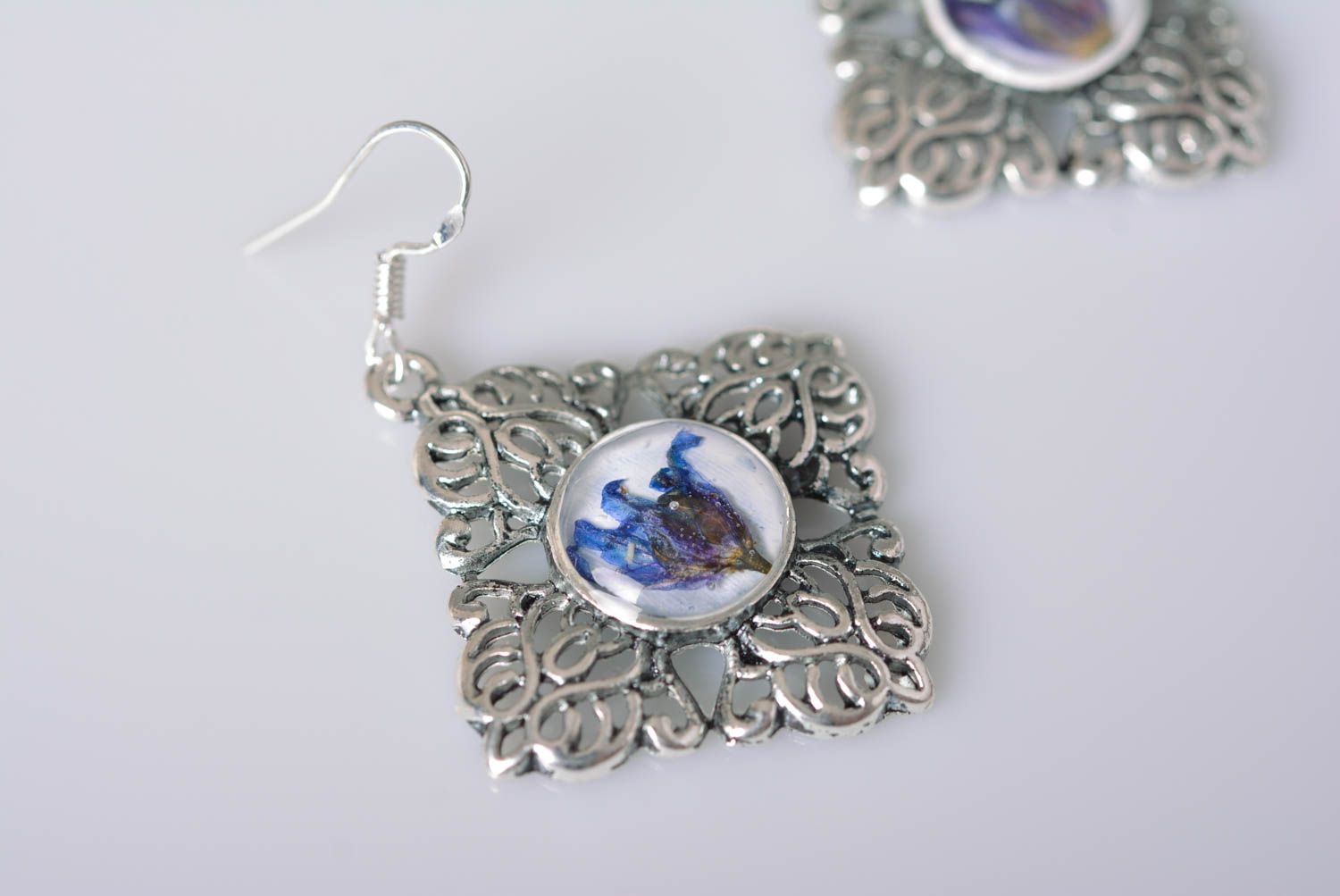Handmade accessories epoxy earrings metal earrings epoxy items flower earrings photo 5