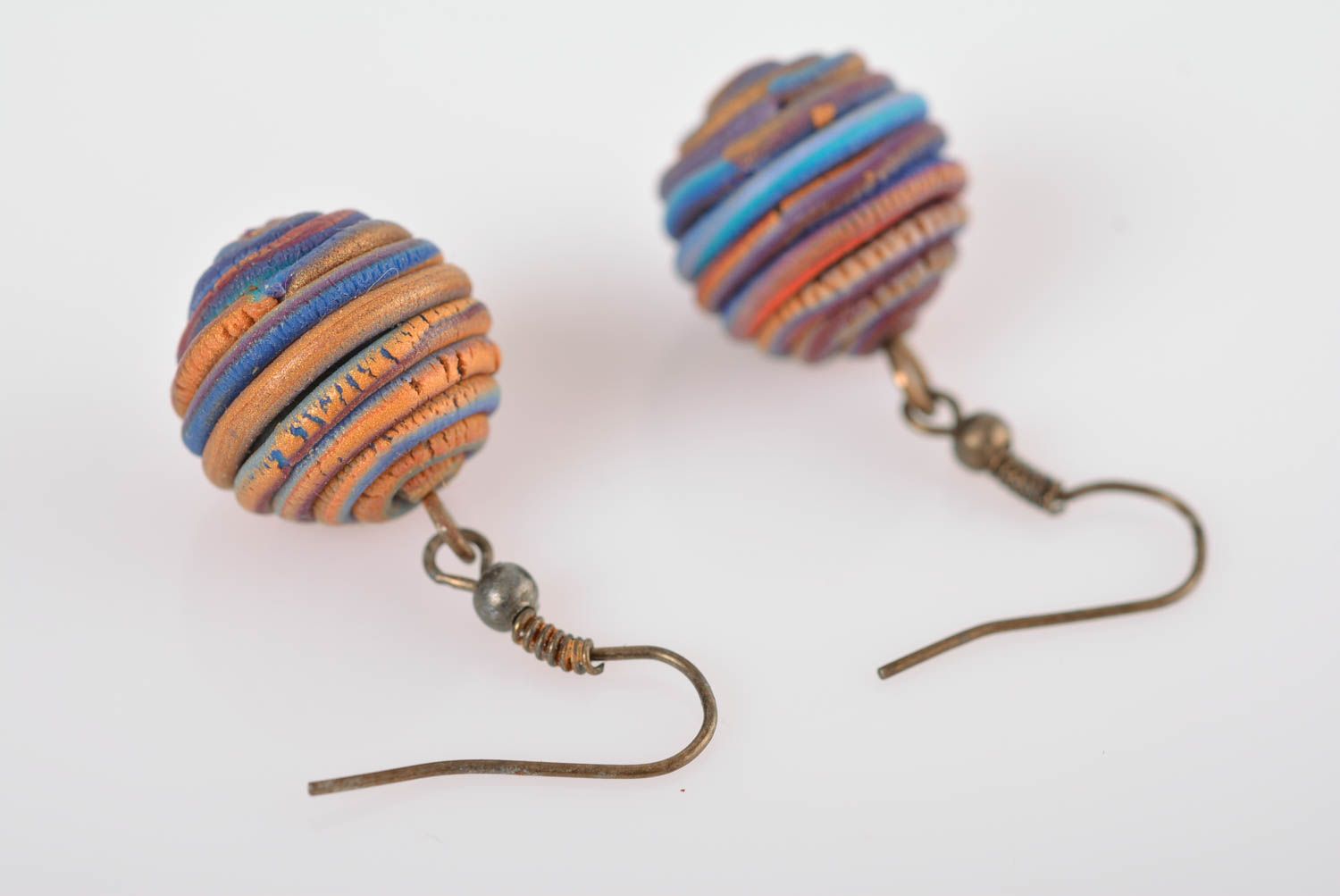 Handmade designer ball shaped colorful polymer clay dangle earrings photo 1