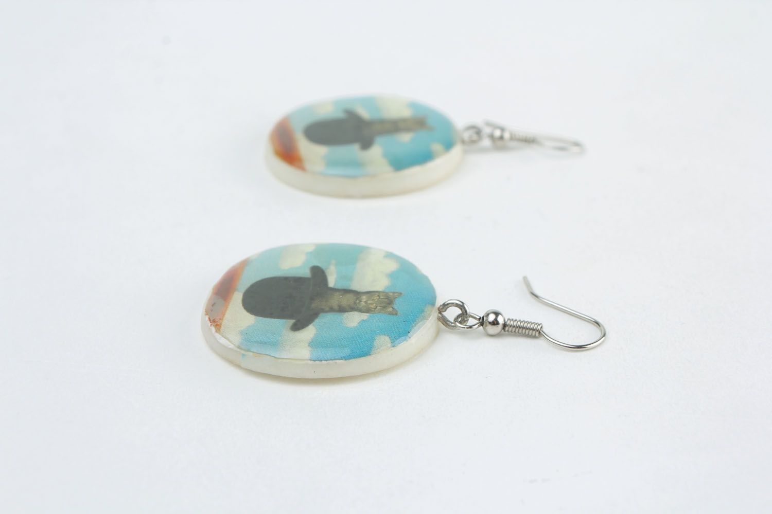Earrings made of polymer clay and epoxy resin Cats photo 4