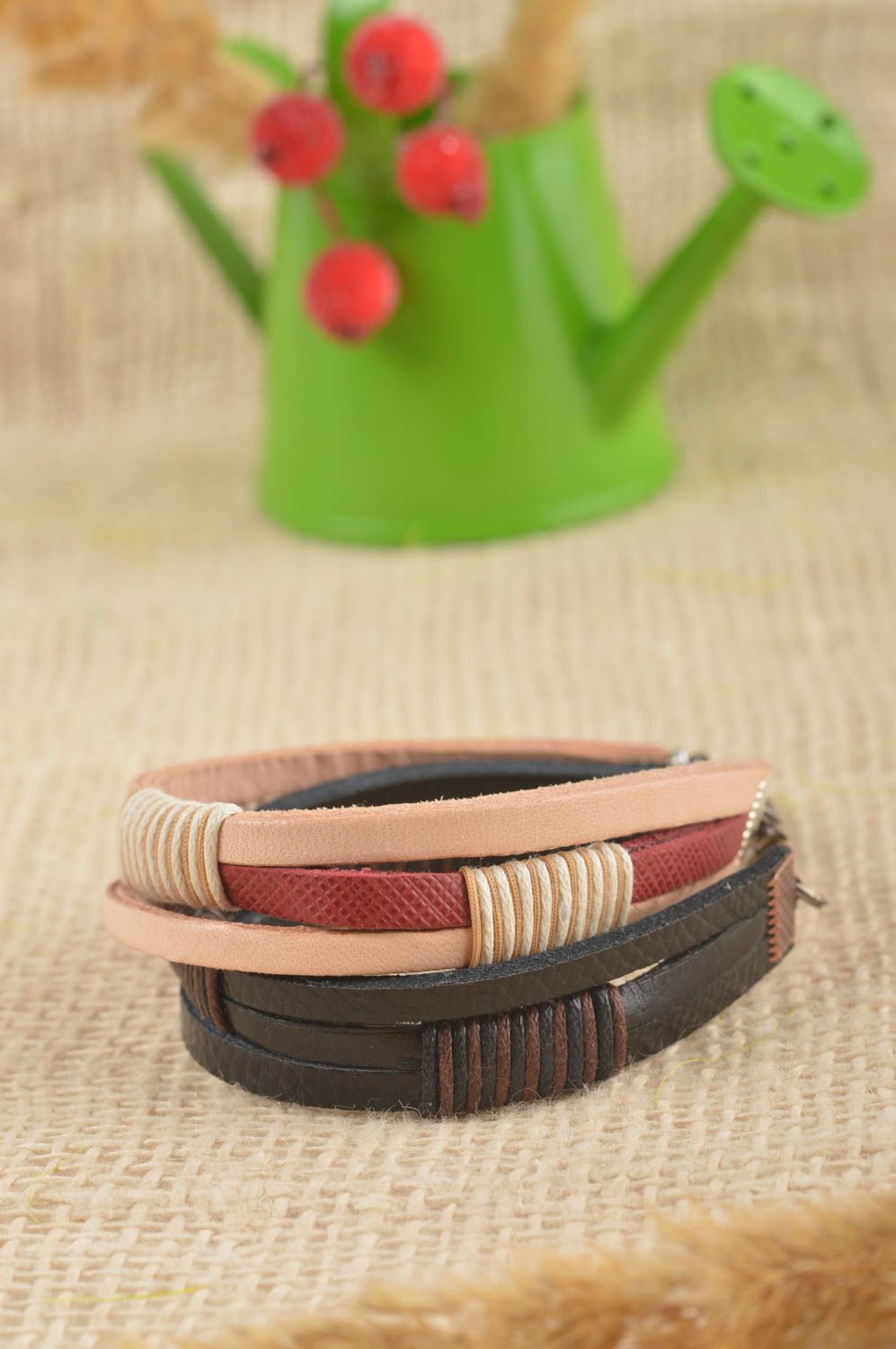 Unusual handmade leather bracelets wrist bracelet designs 2 pieces cool jewelry photo 1
