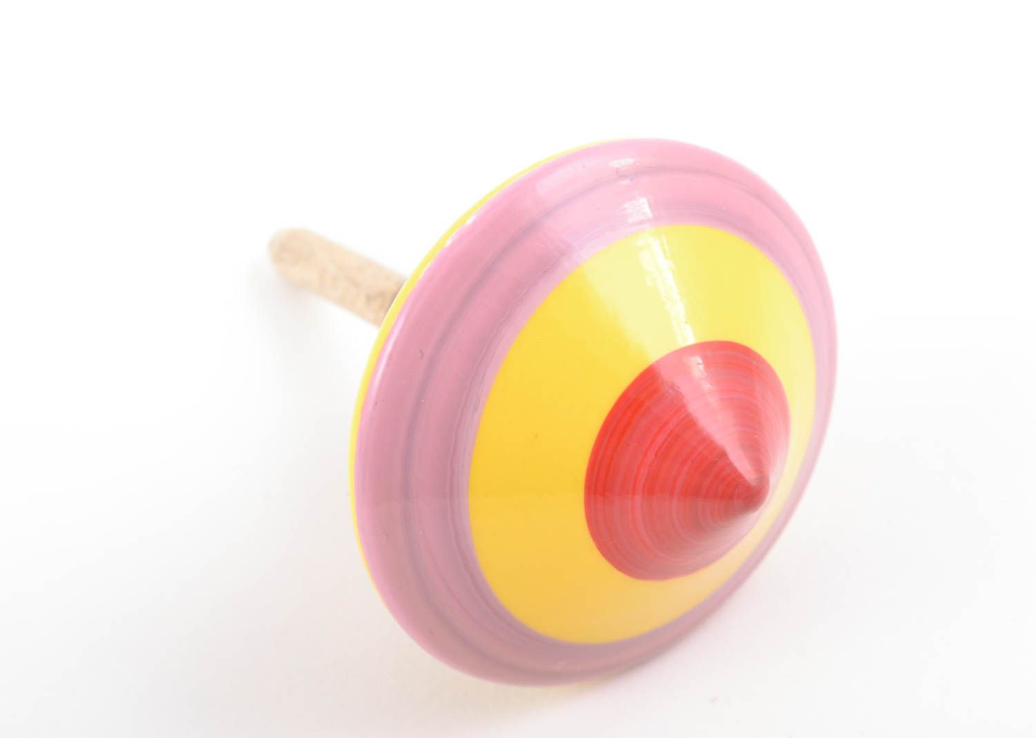Yellow painted wooden spinning top handmade eco toy for children photo 4