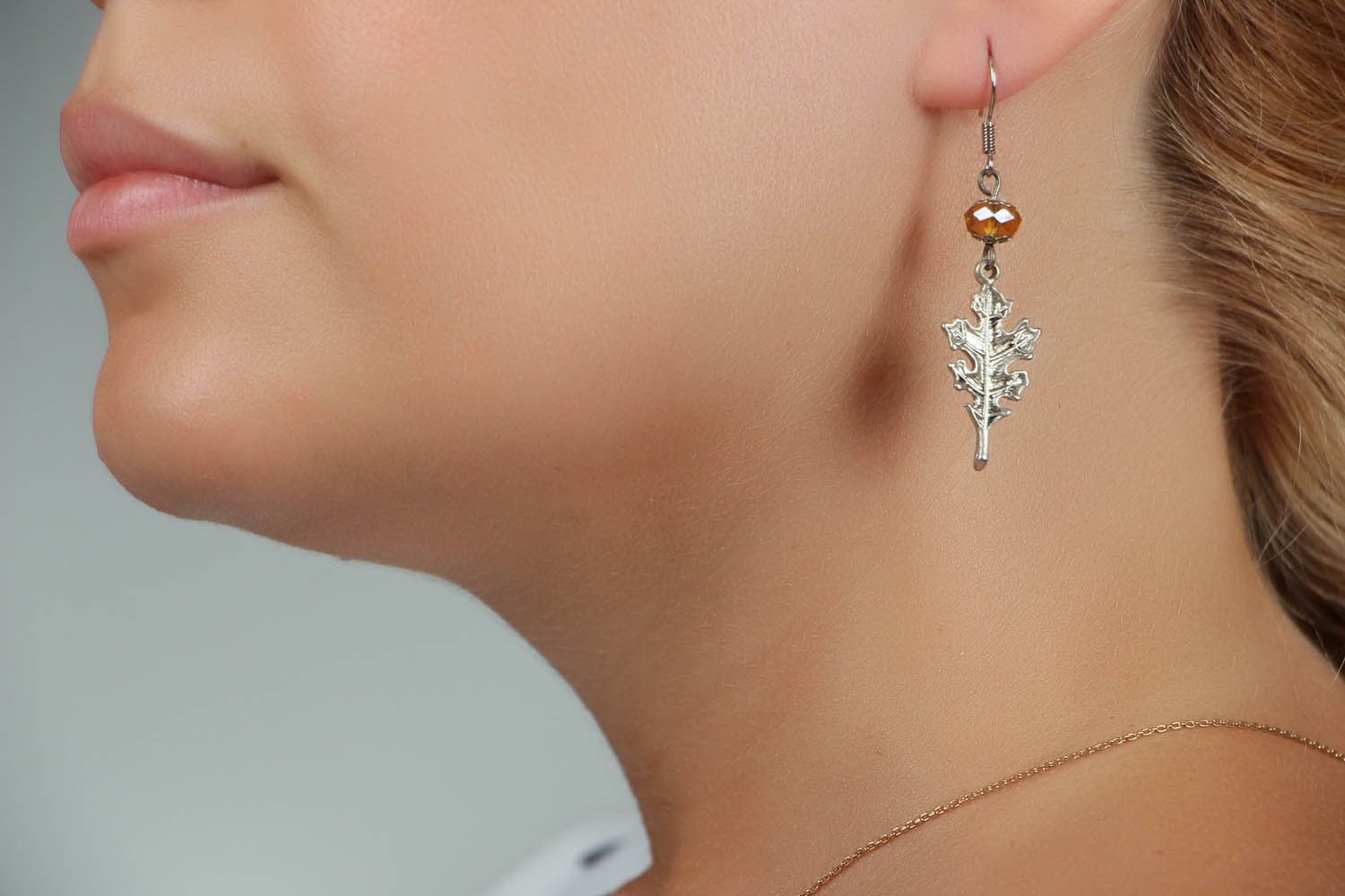 Metal earrings Leaves photo 5