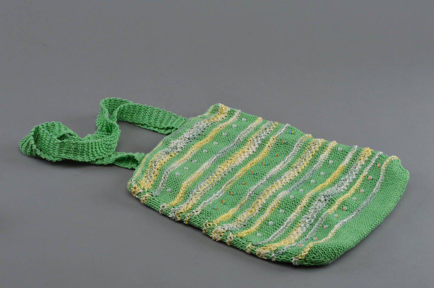 Beautiful handmade women's green crochet shoulder bag with long handles photo 1