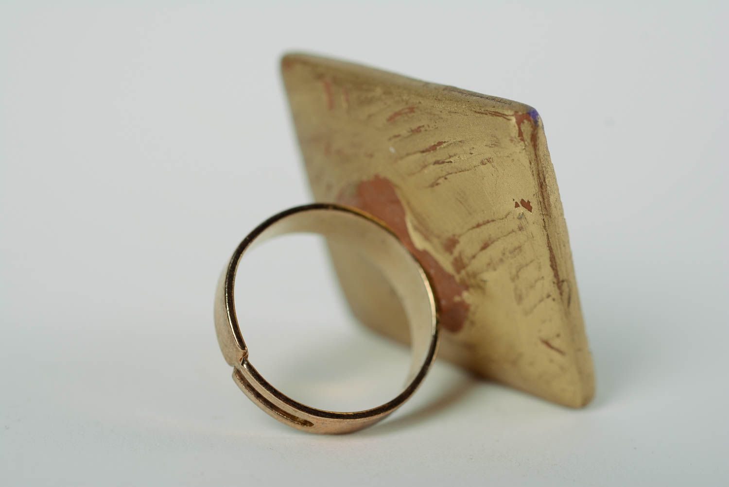 Перстень из полимерной глины квадратный с регулируемым размером ручной работы фото 3