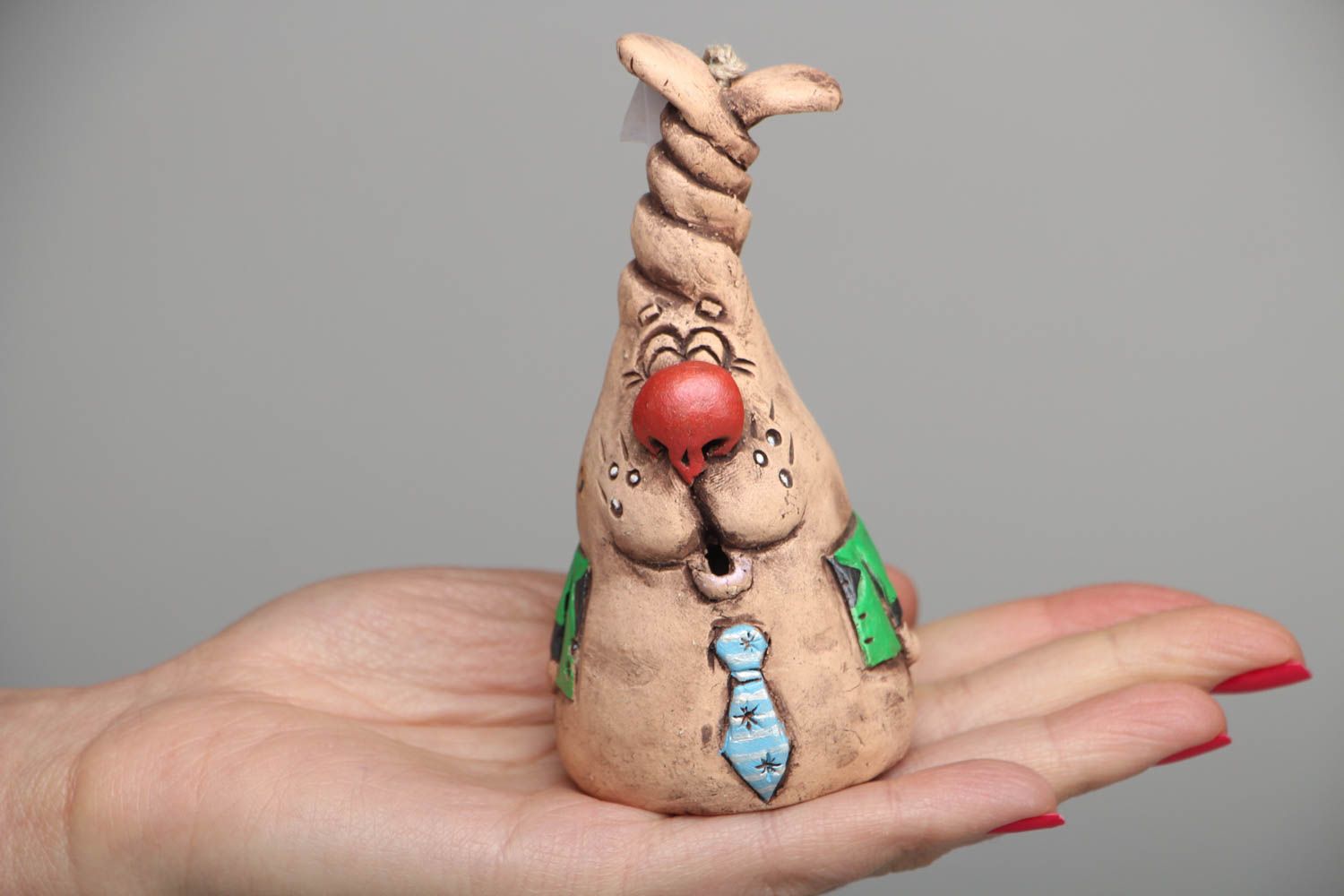 Керамический колокольчик ручной работы с росписью Кролик фото 4