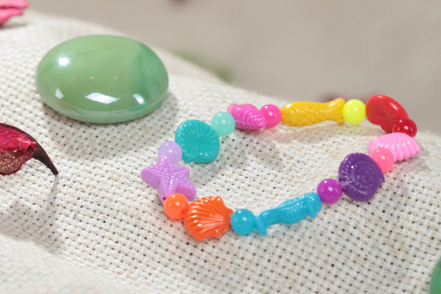 Colorful handmade children's design plastic bead bracelet stretchy marine style photo 1
