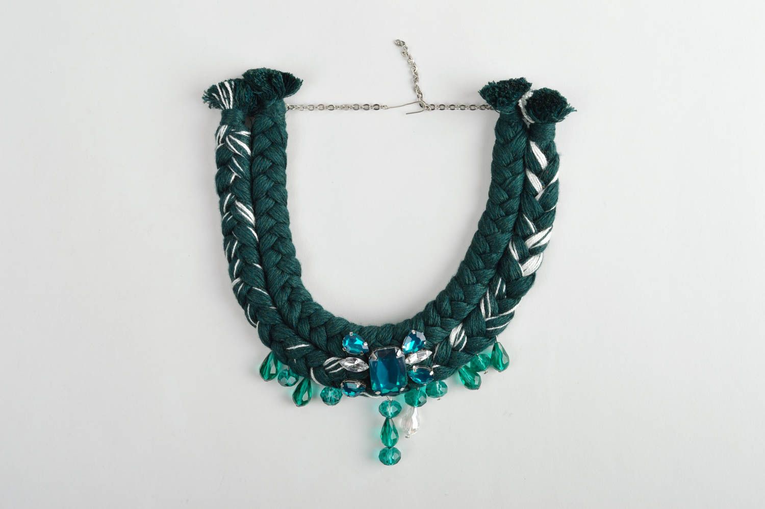 Stoff Halskette handmade Collier Halskette in Grün Damen Collier mit Strass foto 2