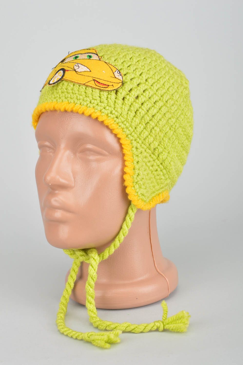 Handmade knitted cap headwear for boys yellow stylish cap winter warm cap photo 1
