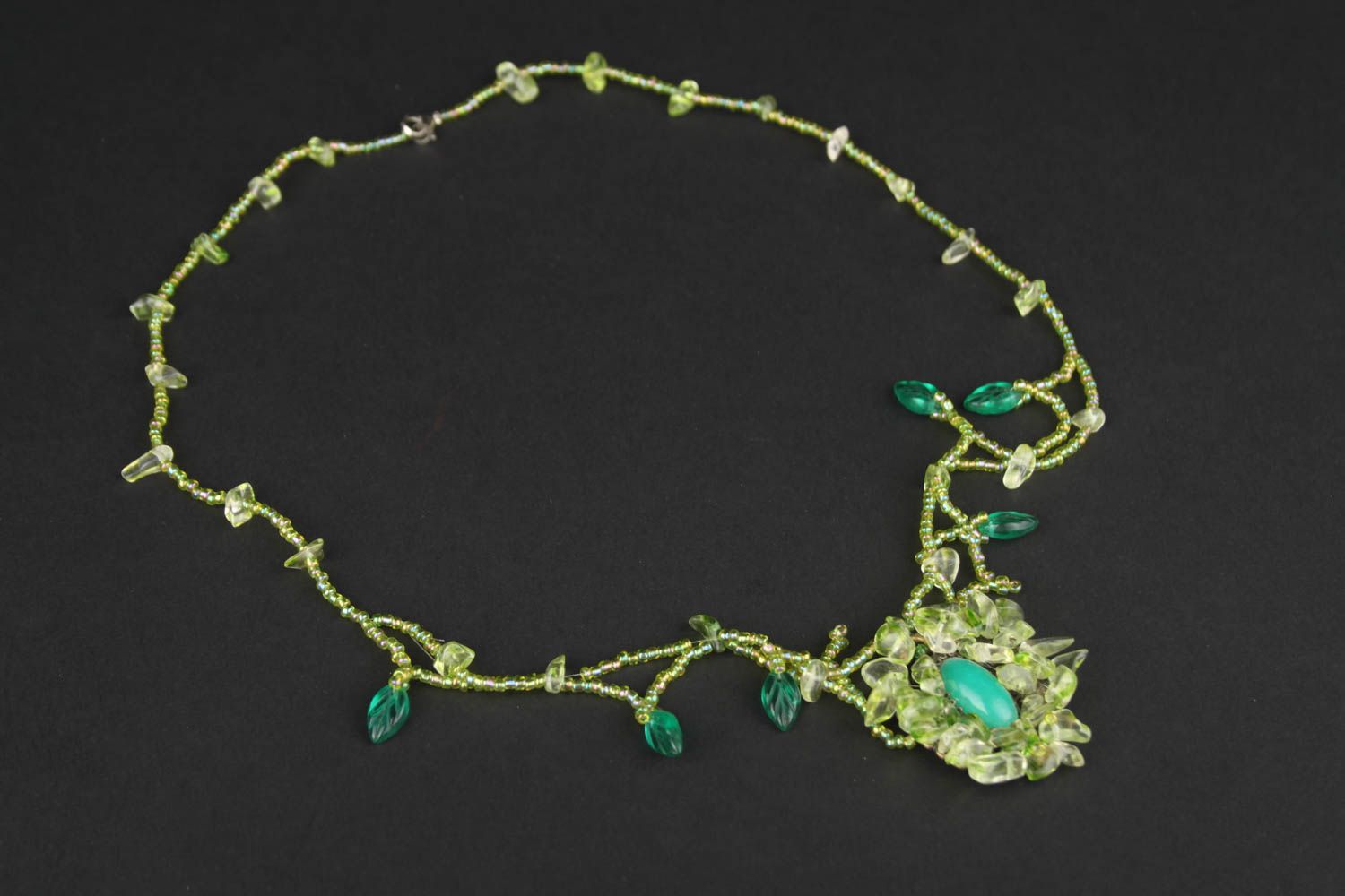 Handmade elegant necklace stylish beaded necklace unusual green necklace photo 2