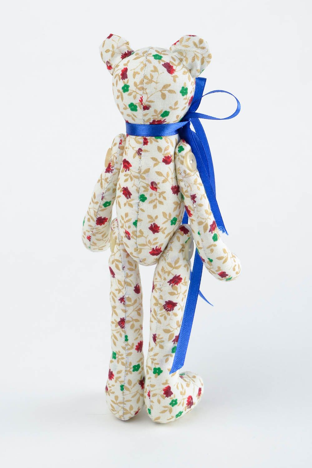 Jouet Ours en tissu de coton fait main avec noeud bleu Cadeau pour enfant photo 5