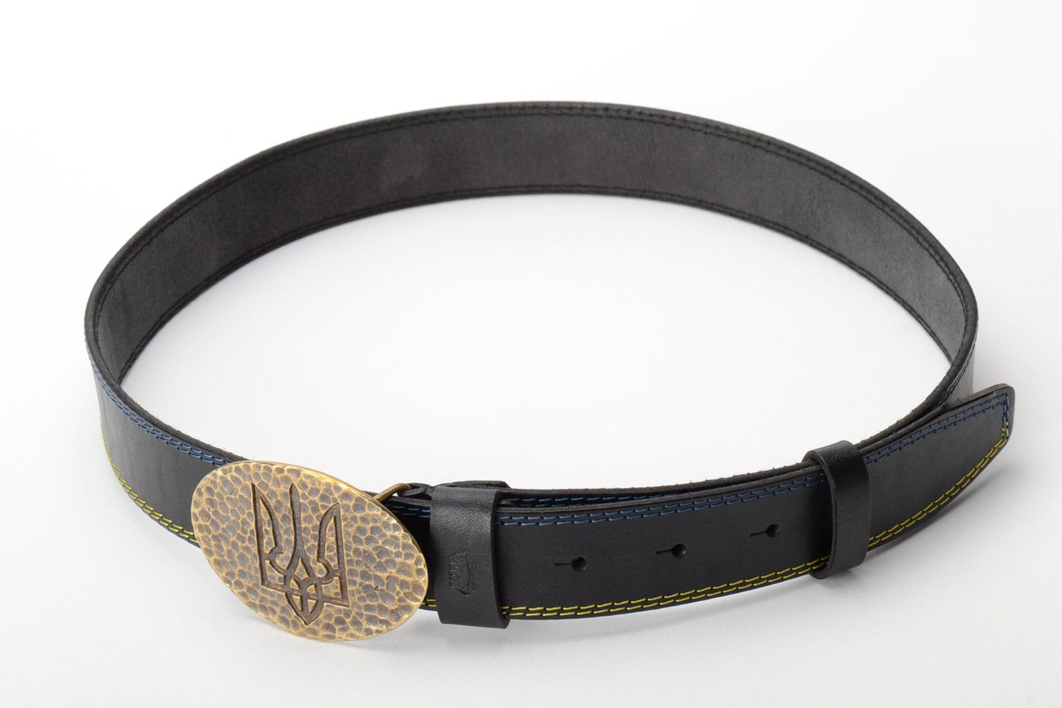 Cinturón de cuero natural negro con hebilla de metal para hombre hecho a mano   foto 4