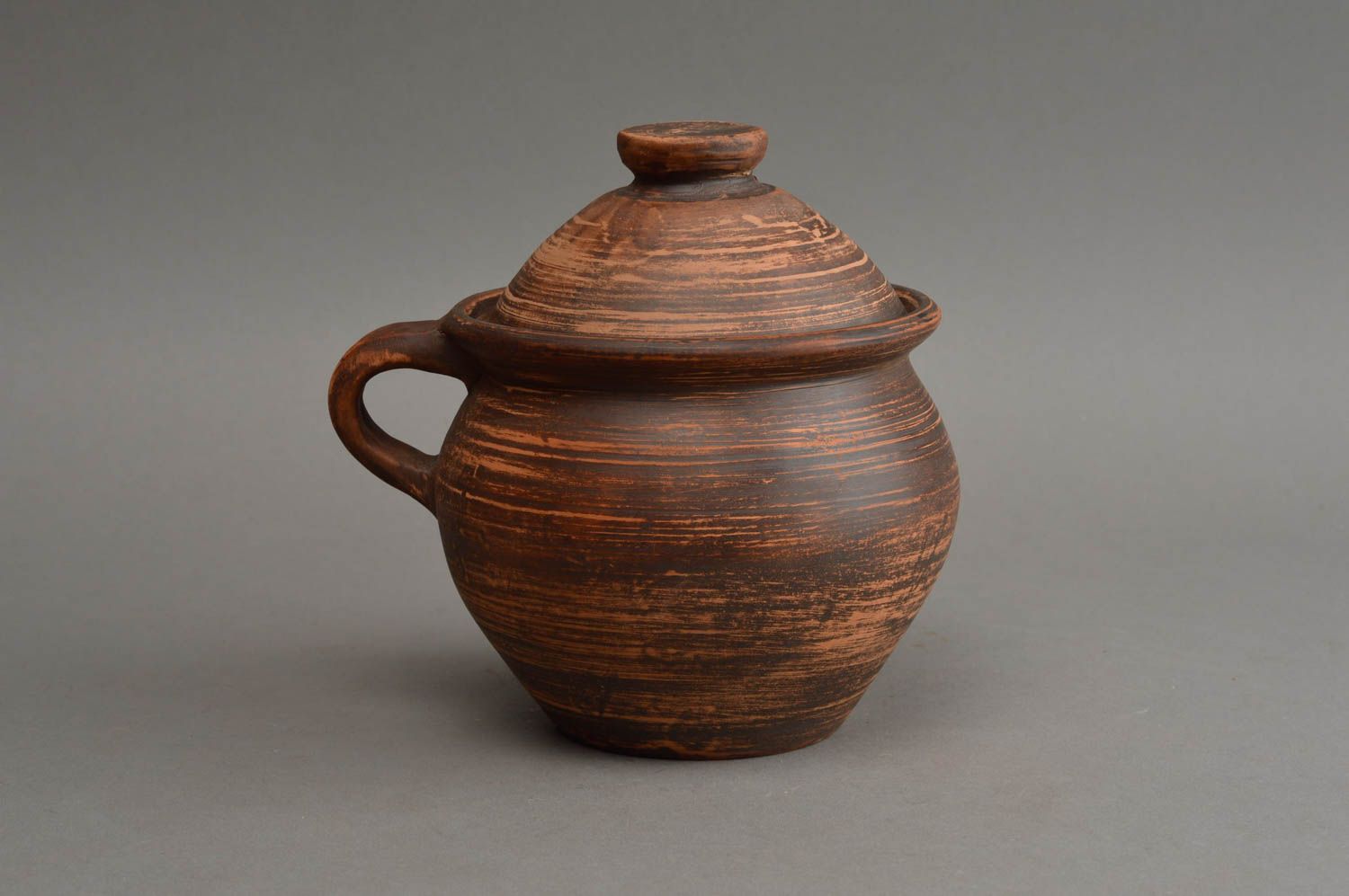 Pot en terre cuite avec couvercle et anse marron fait main original 40-50 cl photo 2