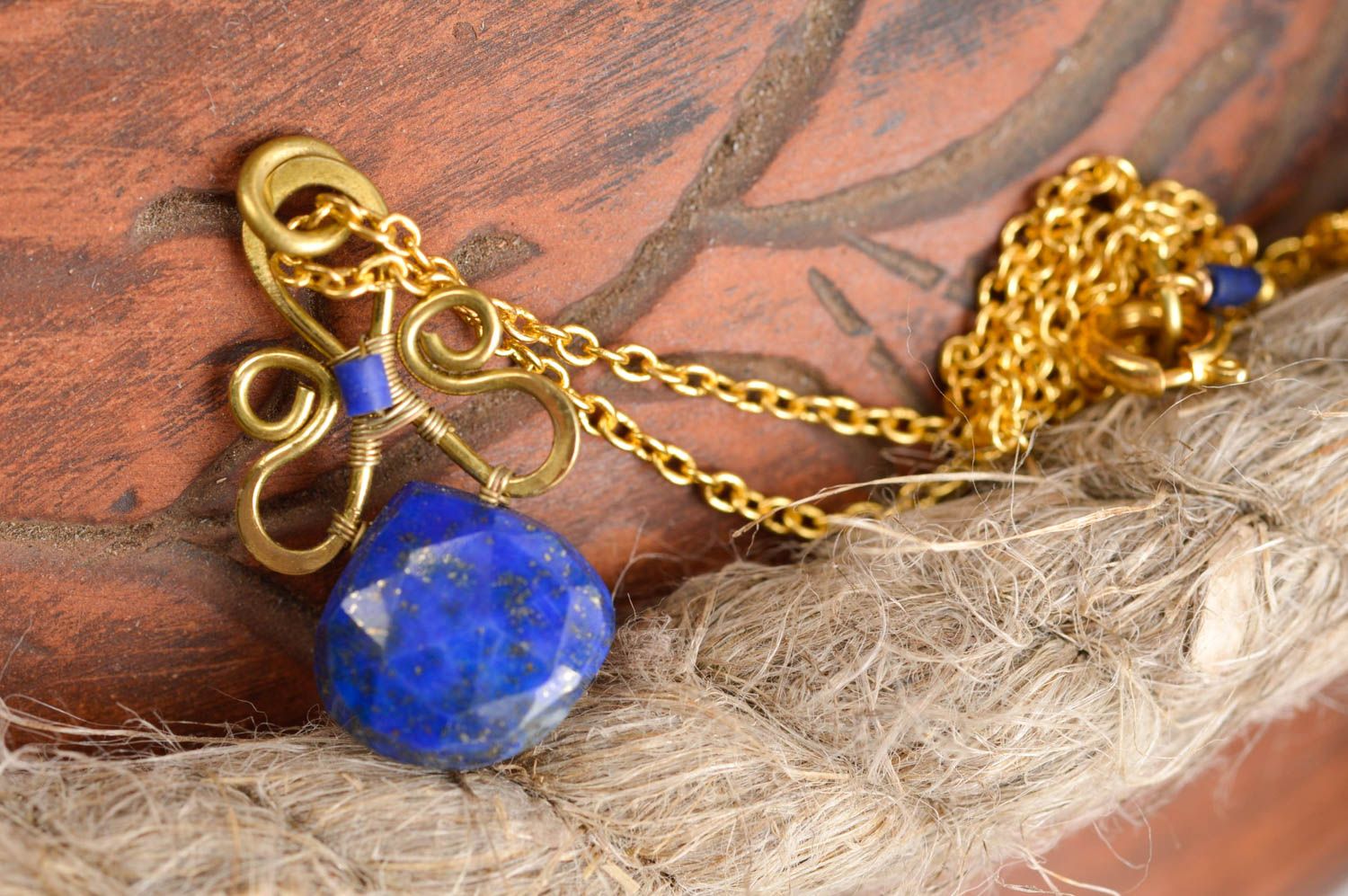 Handmade pendant glass bead necklace brass accessories fashion jewelry photo 1