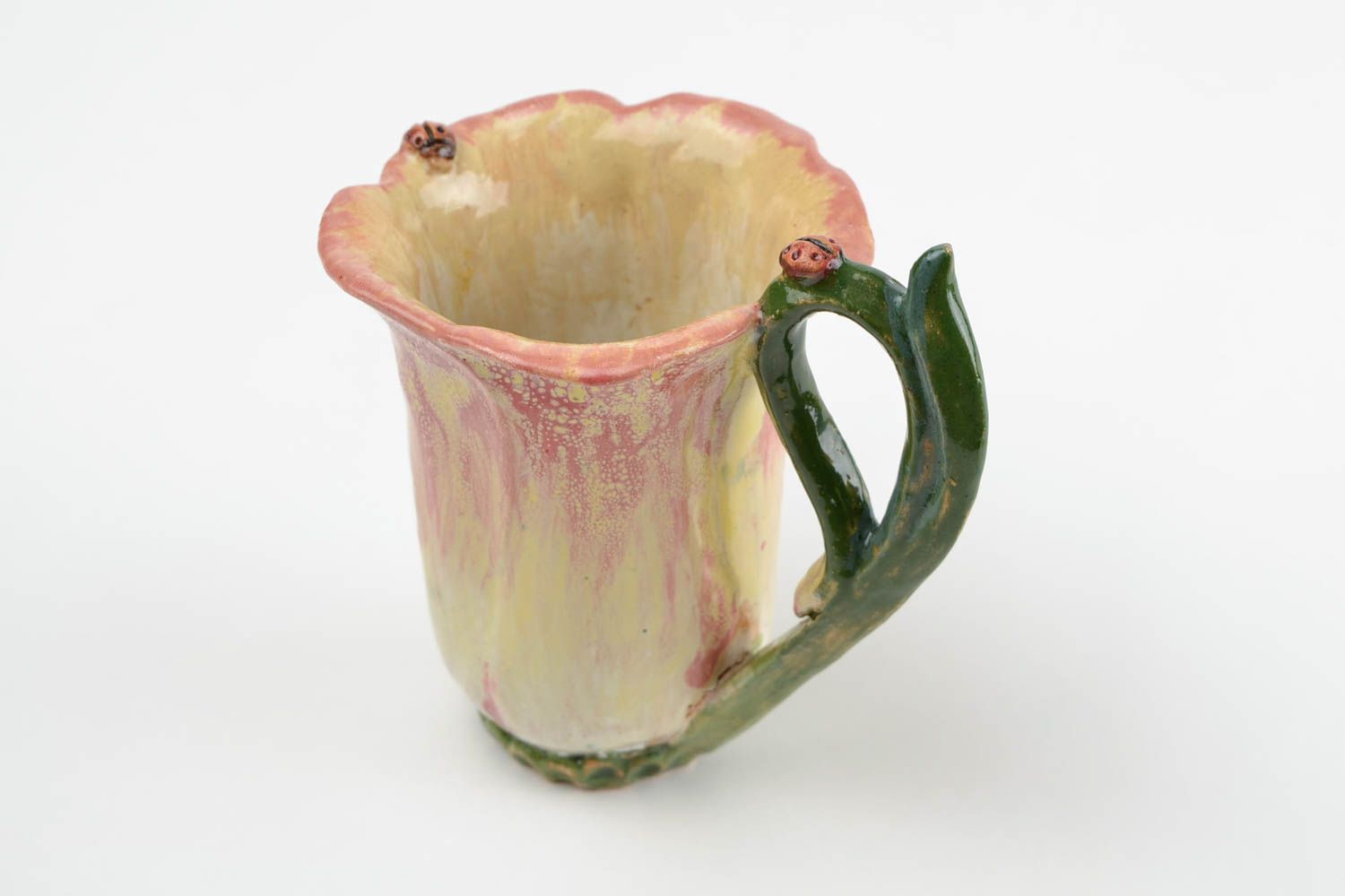 Чашка ручной работы глиняная посуда керамическая чашка красивая высокая 400 мл фото 5