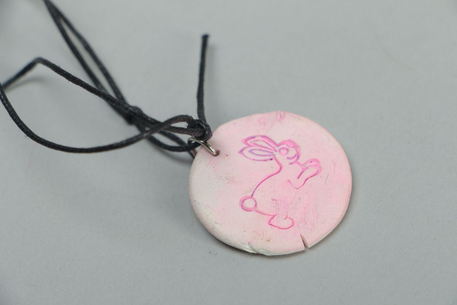 Two-sided polymer clay pendant of round shape photo 3