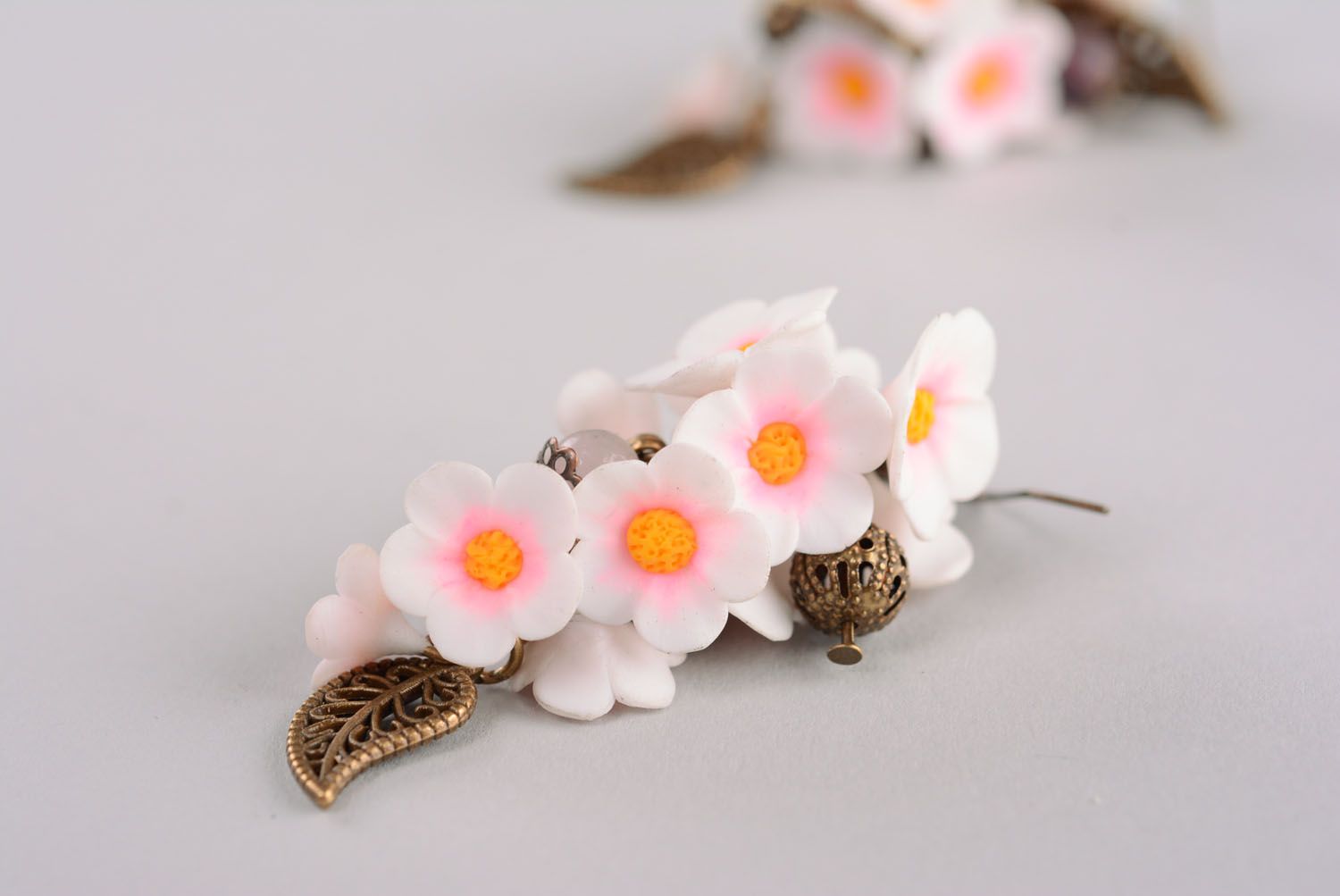 Handmade plastic earrings Sakura photo 3