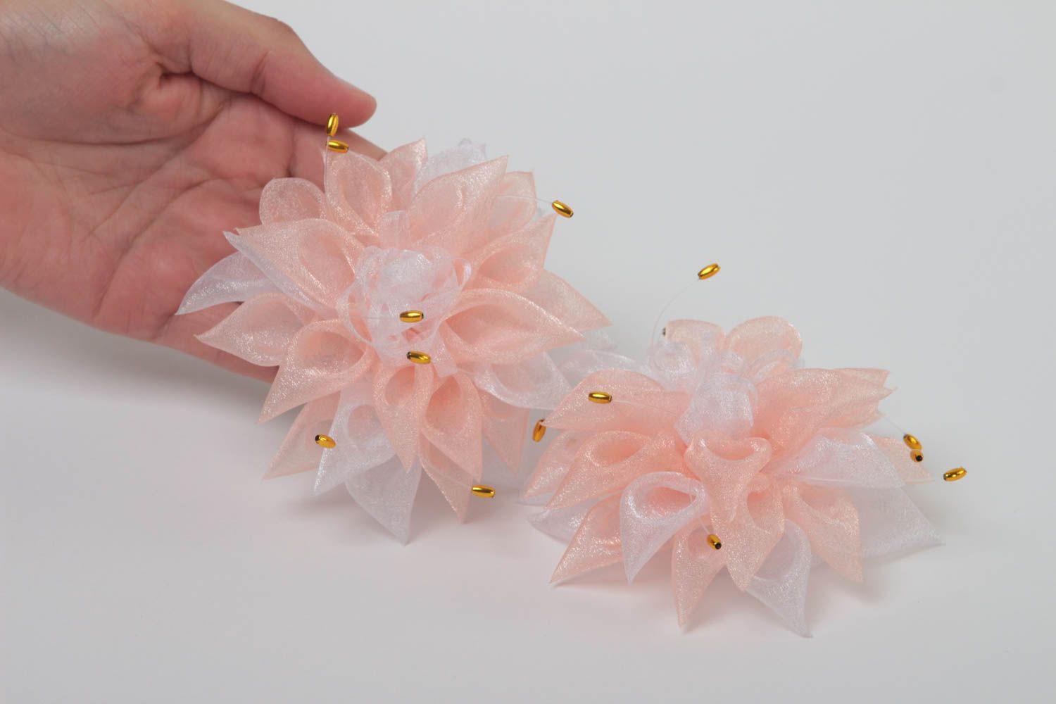 Handmade hair accessories kanzashi flowers set of 2 hair ties gifts for girls photo 5