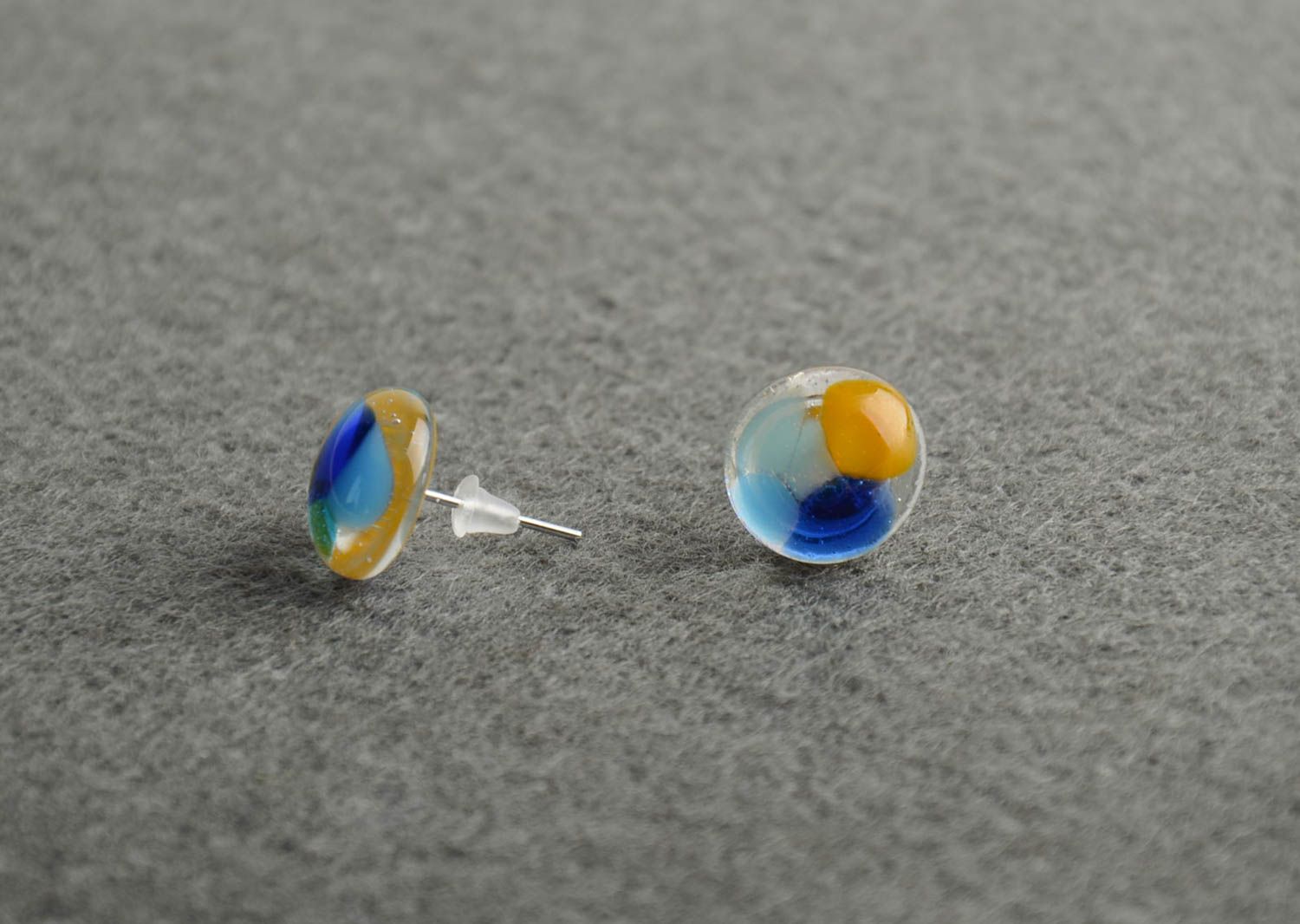 Designer earrings made of fusing glass handmade round-shaped beautiful accessory photo 1
