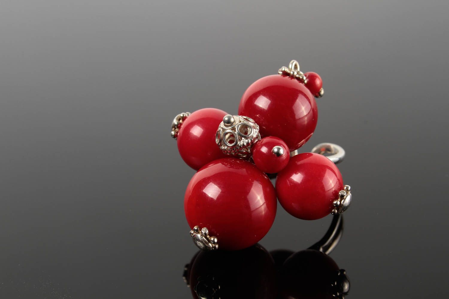 Handgefertigt Damenring Silber Designer Accessoire Silberschmuck Ring in Rot foto 3