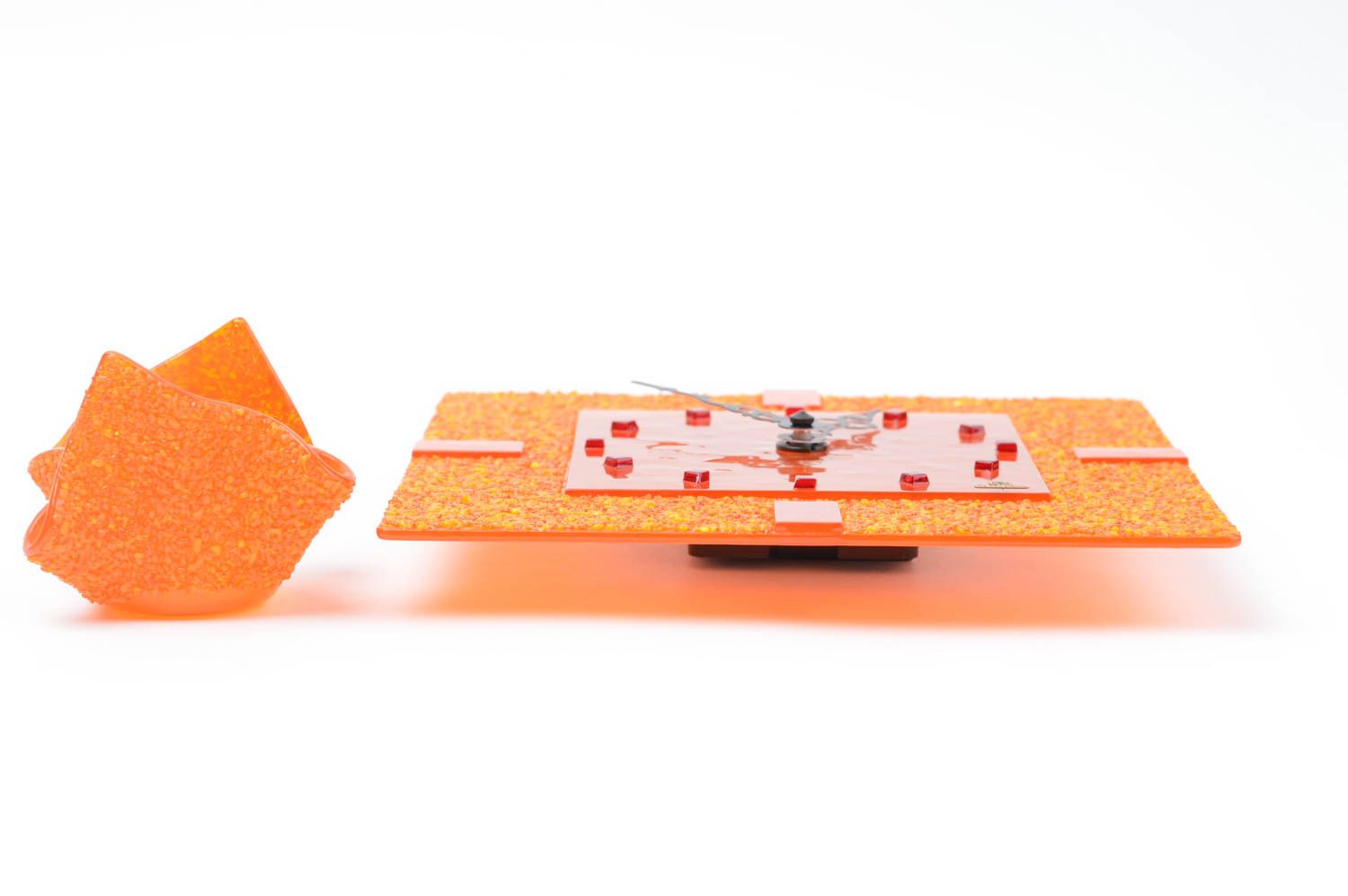 Оранжевый набор подсвечник ручной работы настенные часы подсвечник из стекла фото 2
