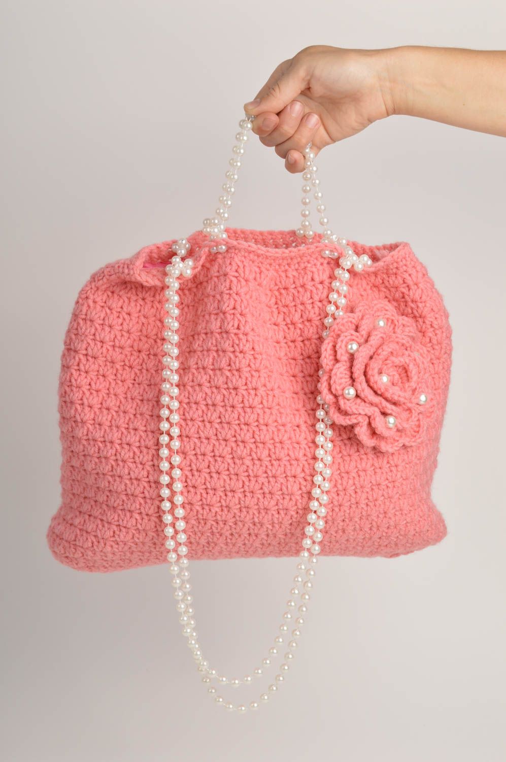 Сумка ручной работы женская сумка крючком красивая сумка розовая с цветком фото 2