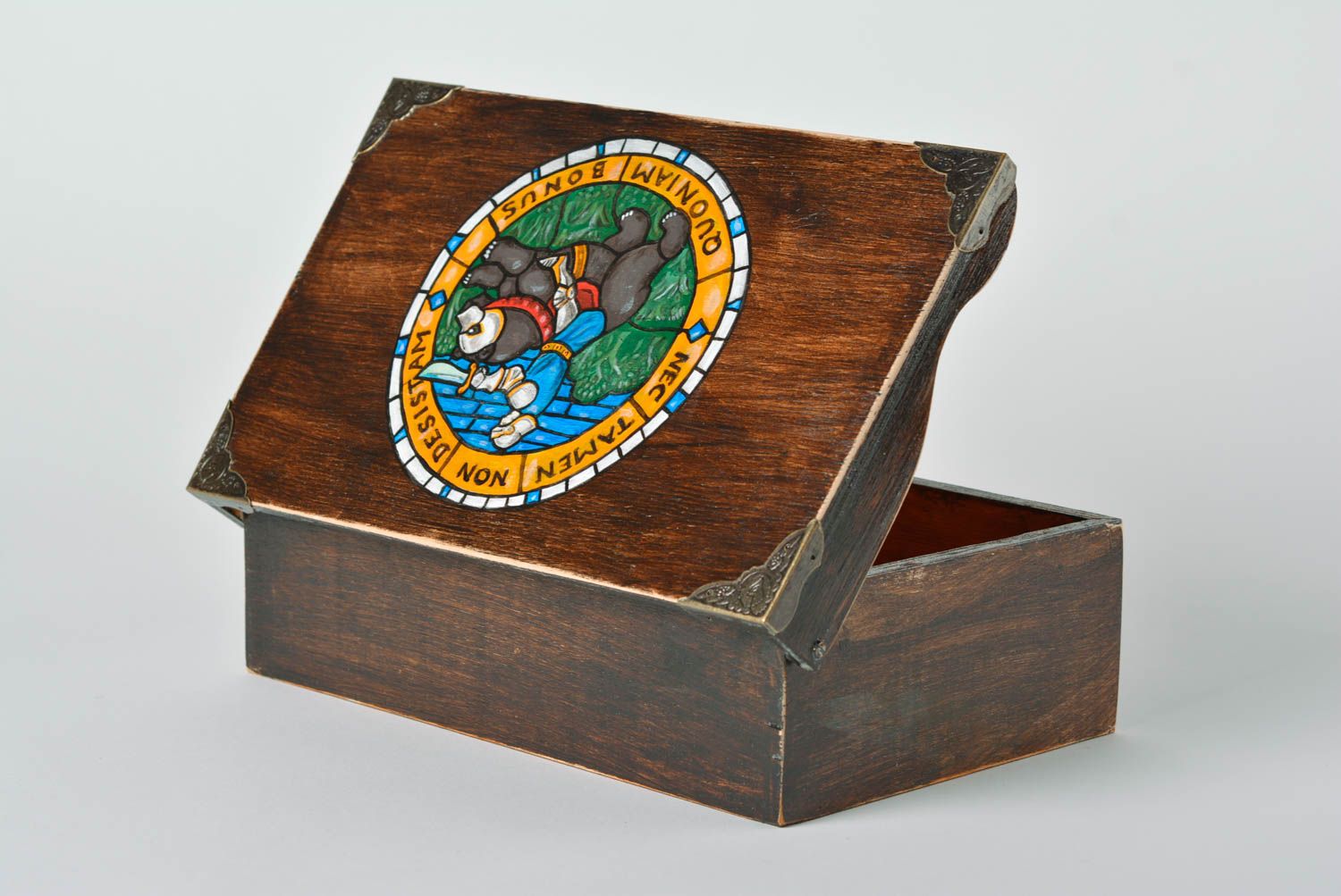Boîte à bijoux de contreplaqué avec peinture faite main rectangulaire décor photo 1