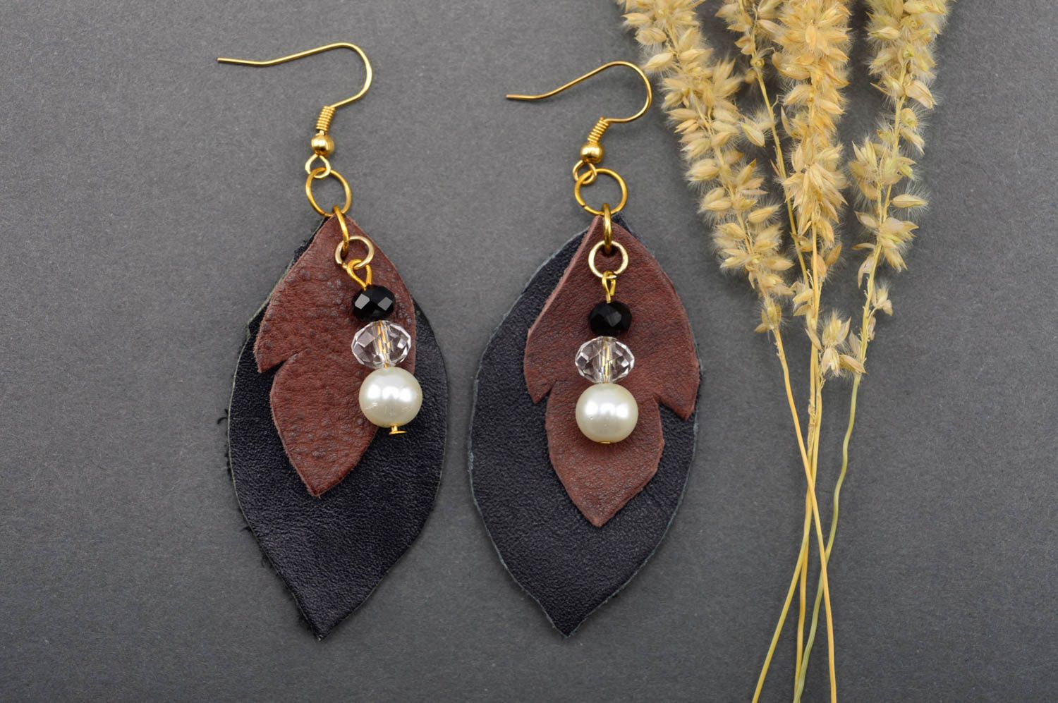 Handmade leather earrings designer accessories leather jewelry long earrings photo 1