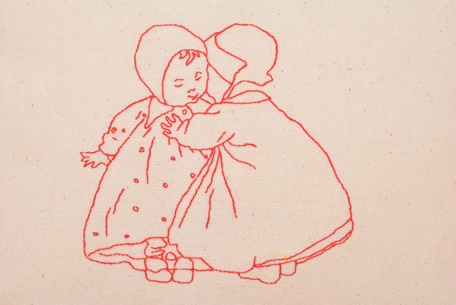 Niedlicher bestickter Kissenbezug aus Leinen beige handgemacht Kinder foto 3