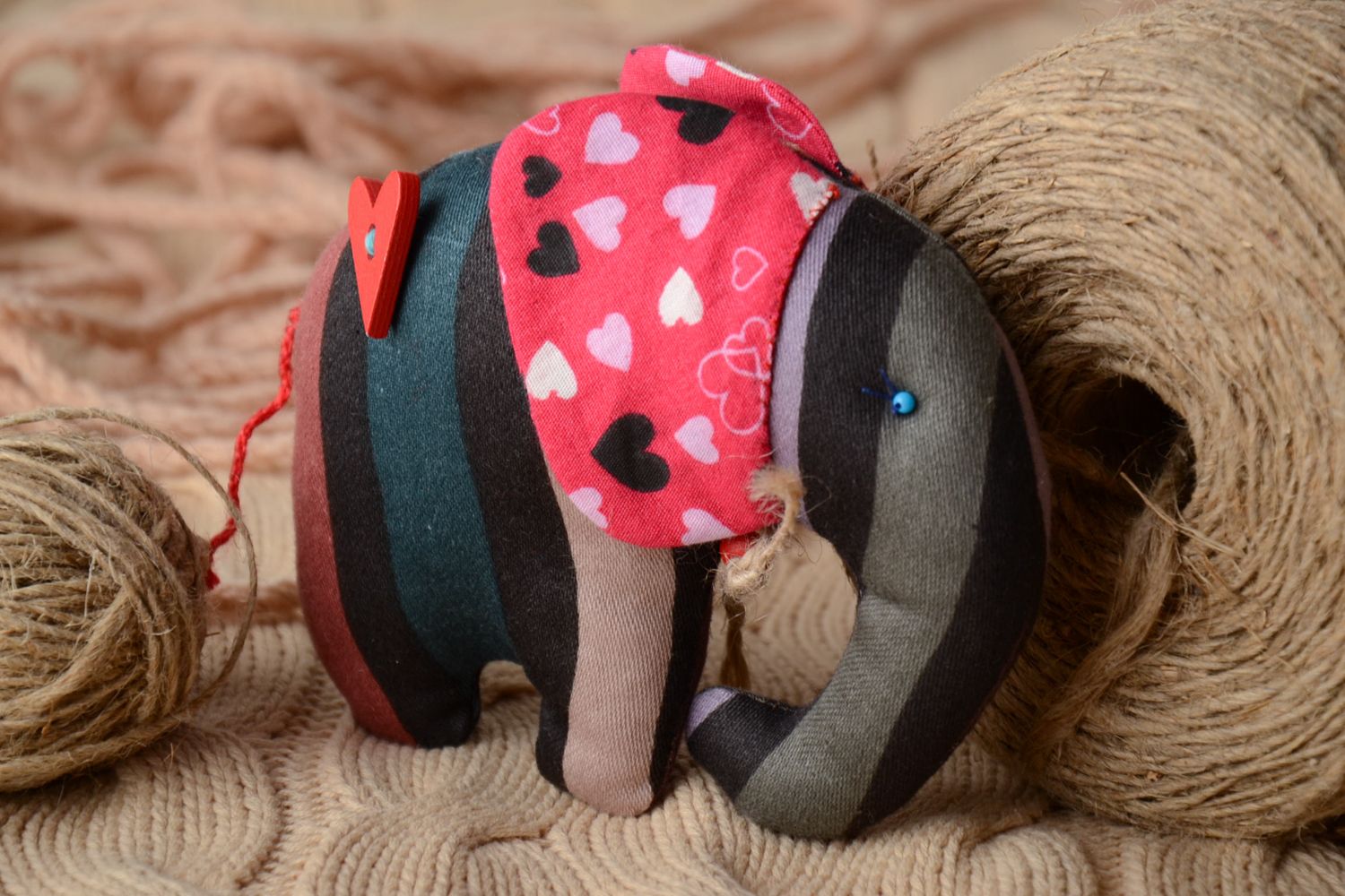 Striped handmade toy Elephant photo 1
