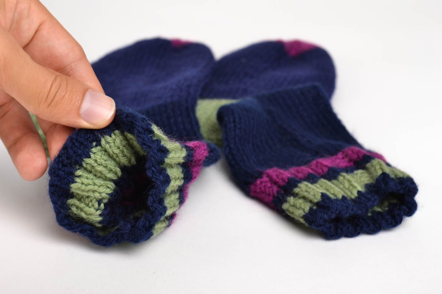 Носки ручной работы шерстяные носки ручной вязки женские носки синие теплые фото 5