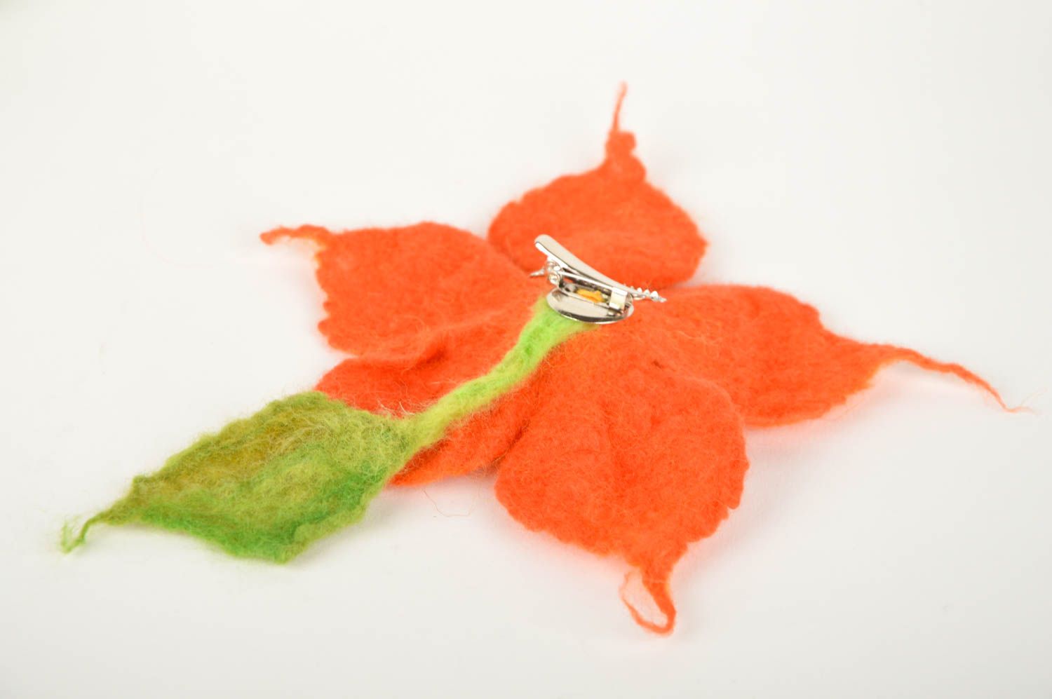 Grosse Broche fleur faite main orange en laine feutrée Accessoire femme photo 5