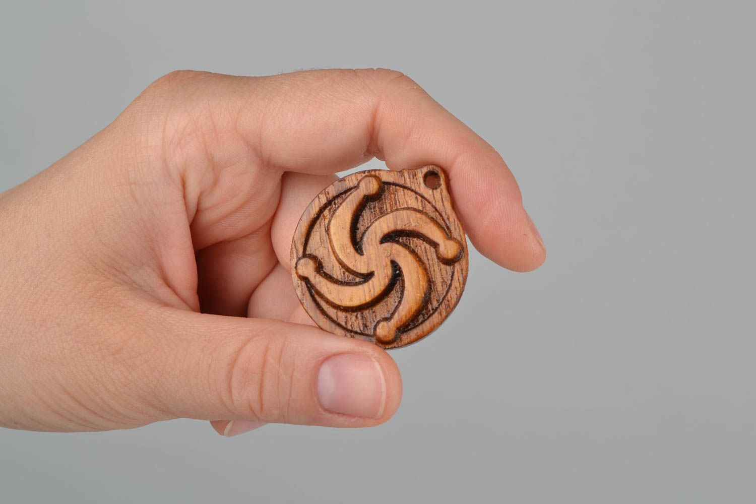 Slavonic handmade designer lacquered amulet pendant made of wood Rod photo 2